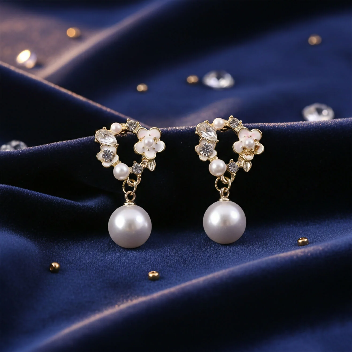 Vintage Rose Pearl Stud Earrings for Women – Elegant Gold Floral Design - Image 4