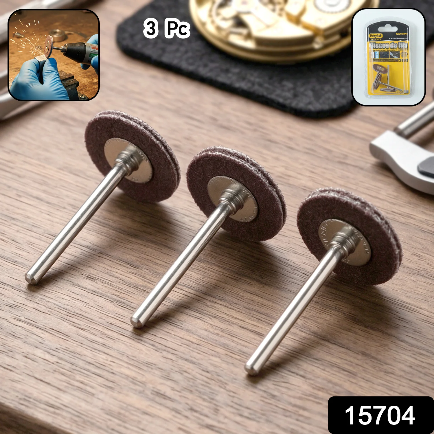 Wagtail Mini Rotary Tool Grinding Wheel Disc Set with Metal Shank (3 Pc Set) - Image 2
