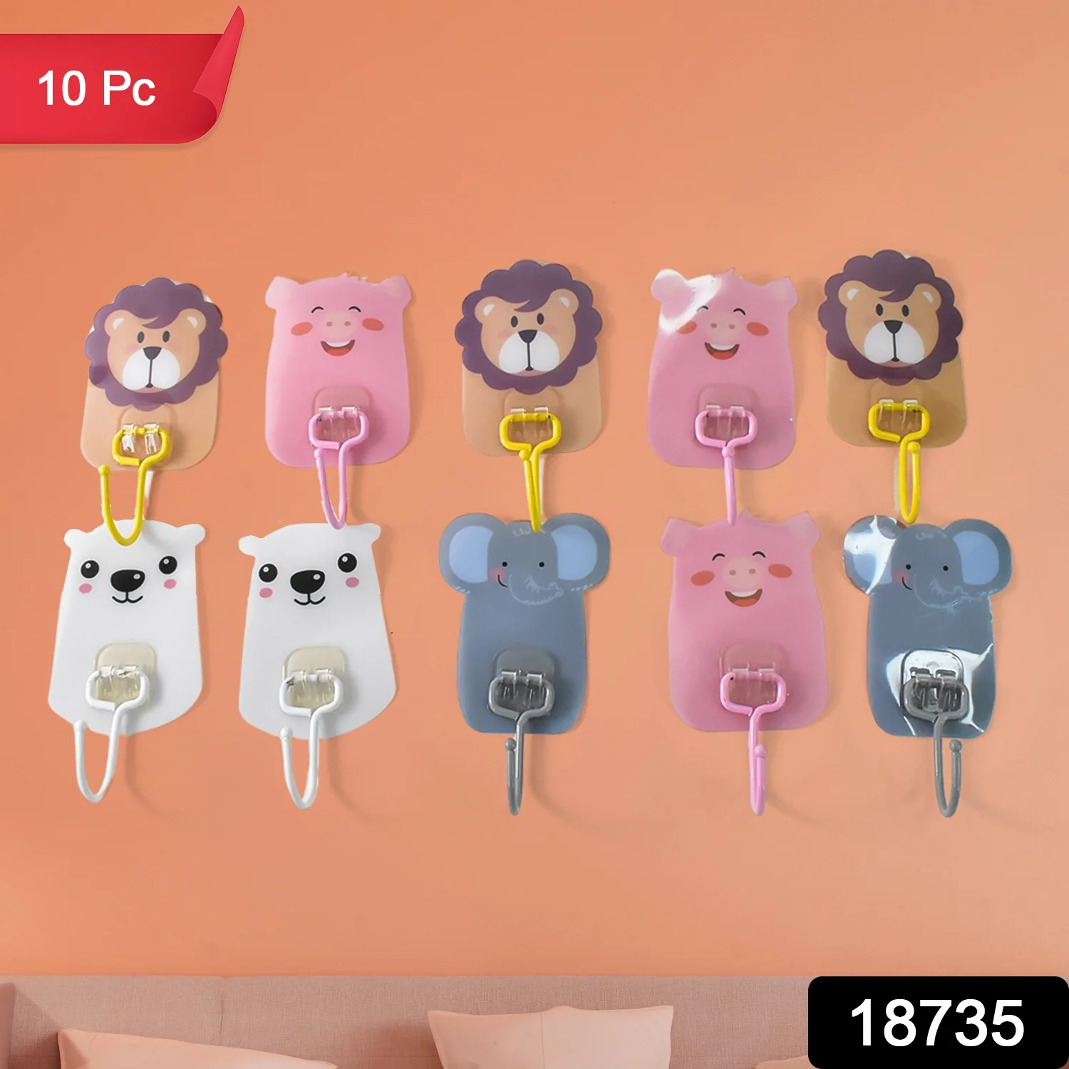 Wall Mounted Cartoon Hooks Self Adhesive Hooks (10 Pcs Set) - Image 2