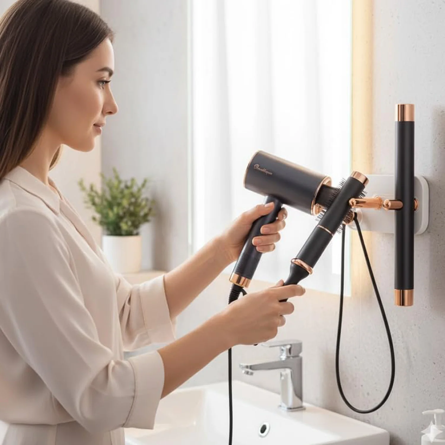 Wall Mount Hair Dryer Holder Stand Heat Resistant Blow Dryer Holder (1 Pc) - Image 3