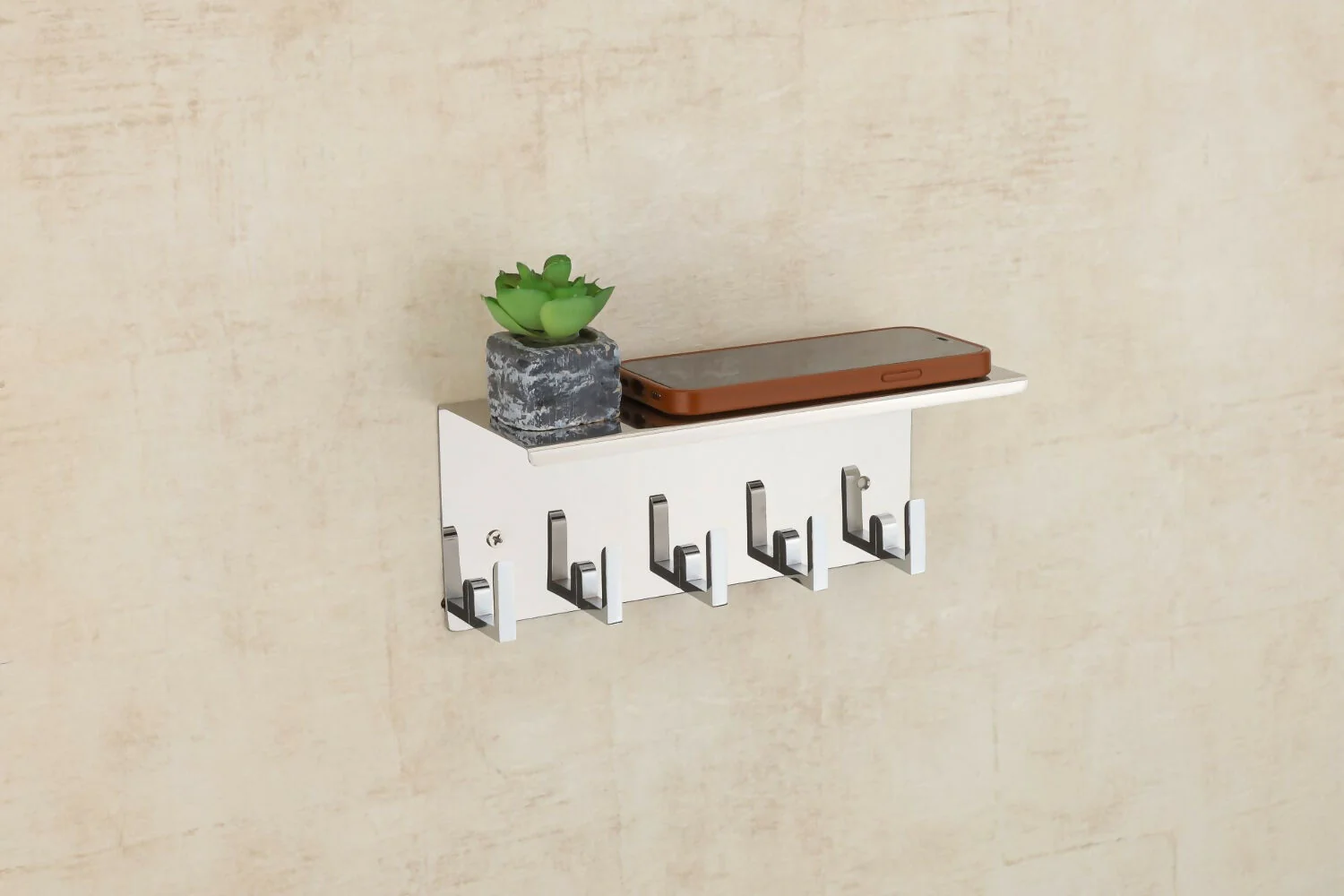 Wall Mount Stainless Steel Key Stand with Phone Holder and Decorative Plant Pot - Image 4