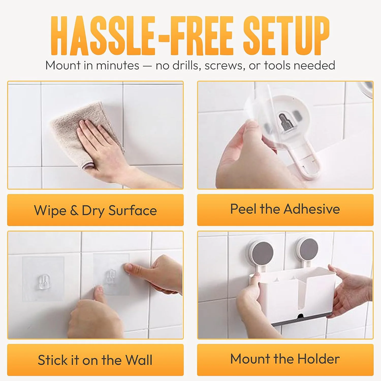 Wall Mounted 3 Compartment Toothbrush Holder with Adhesive Installation (1 Pc) - Image 6