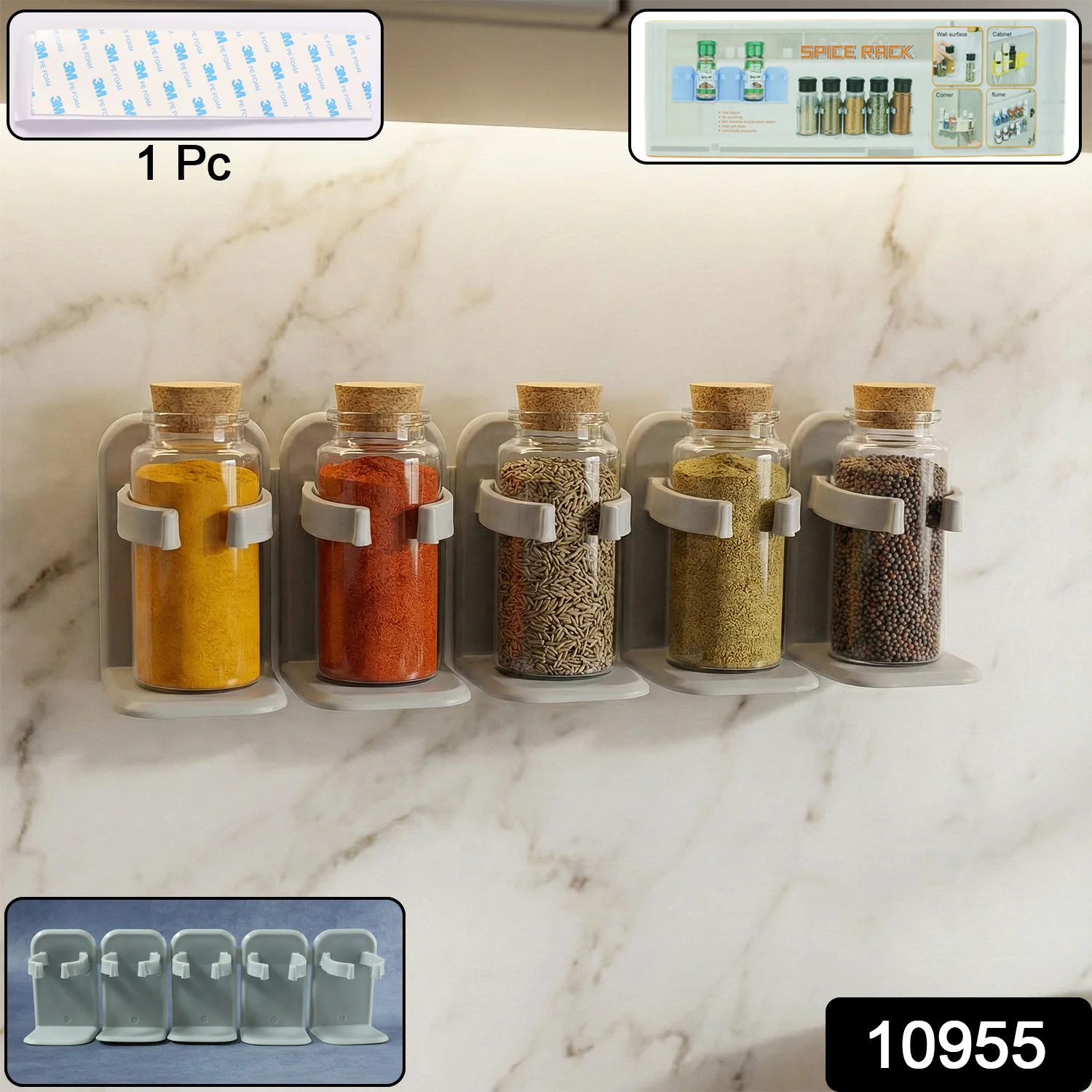 Wall Mounted Spice Rack Organizer with Adhesive Stick Holder (1 Pc) - Image 2