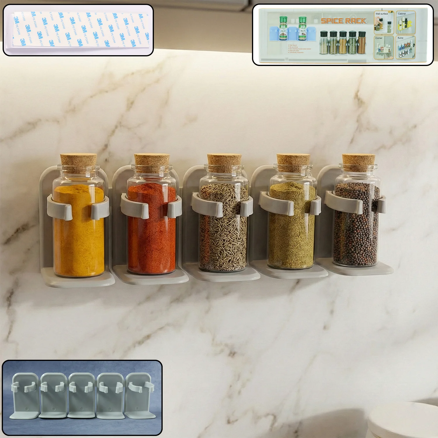 Wall Mounted Spice Rack Organizer with Adhesive Stick Holder (1 Pc) - Image 3