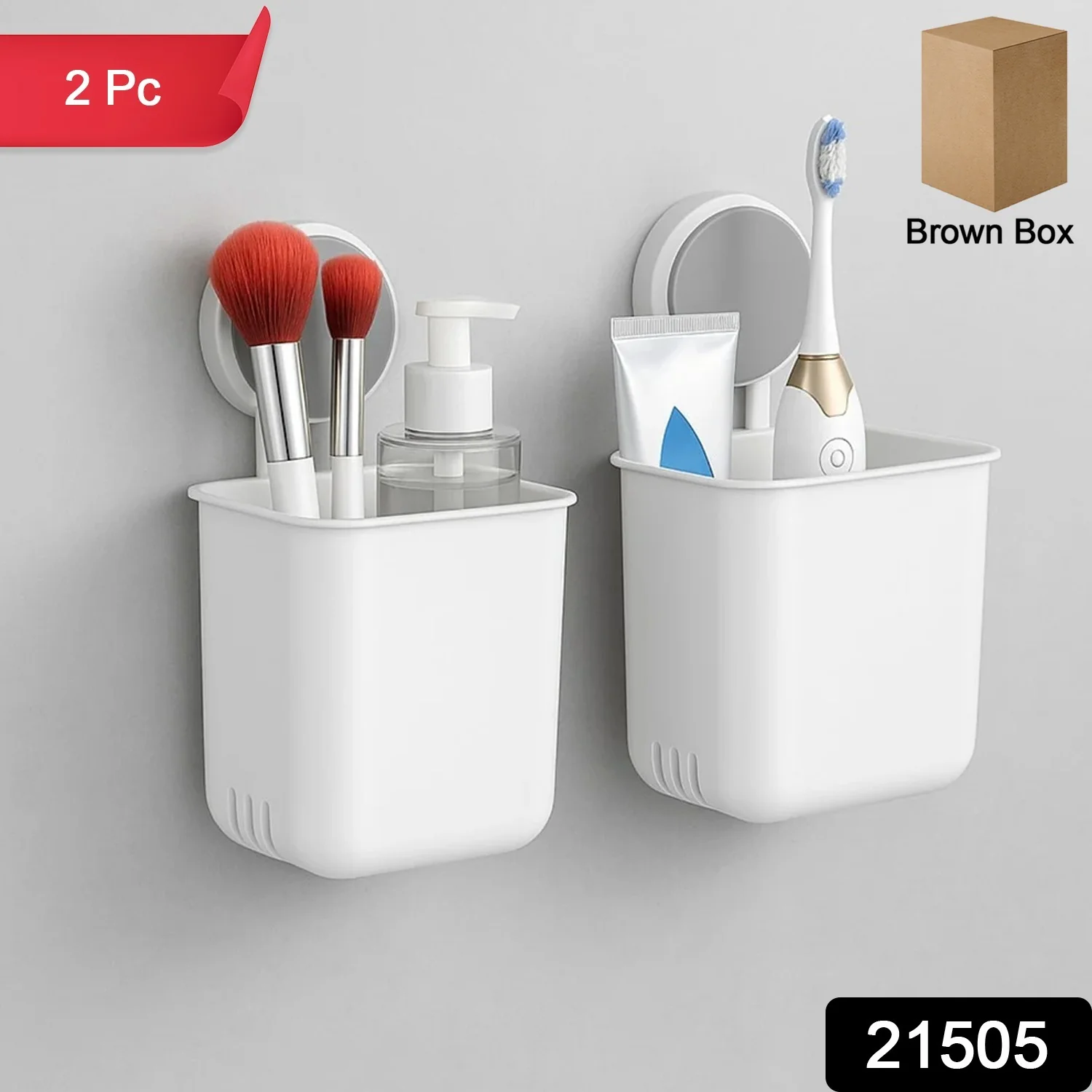 Wall Mounted Bathroom Storage Organizer Cup Set (2 Pc Set) - Image 2