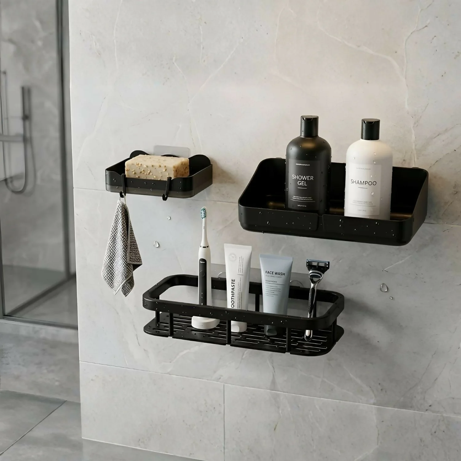 Wall Mounted Bathroom Storage Rack Organizer Set with Multi Shelves (Set Of 3 Pc) - Image 2