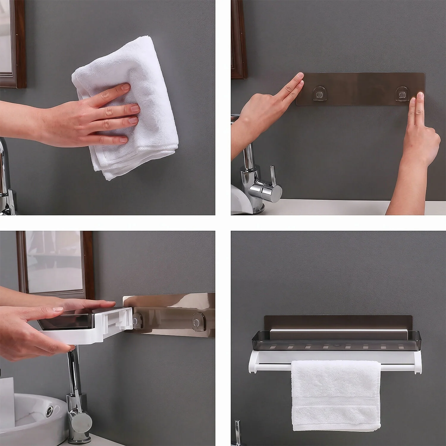 Wall-Mounted Bathroom Storage Shelf with Integrated Towel Holder Rack - Image 2