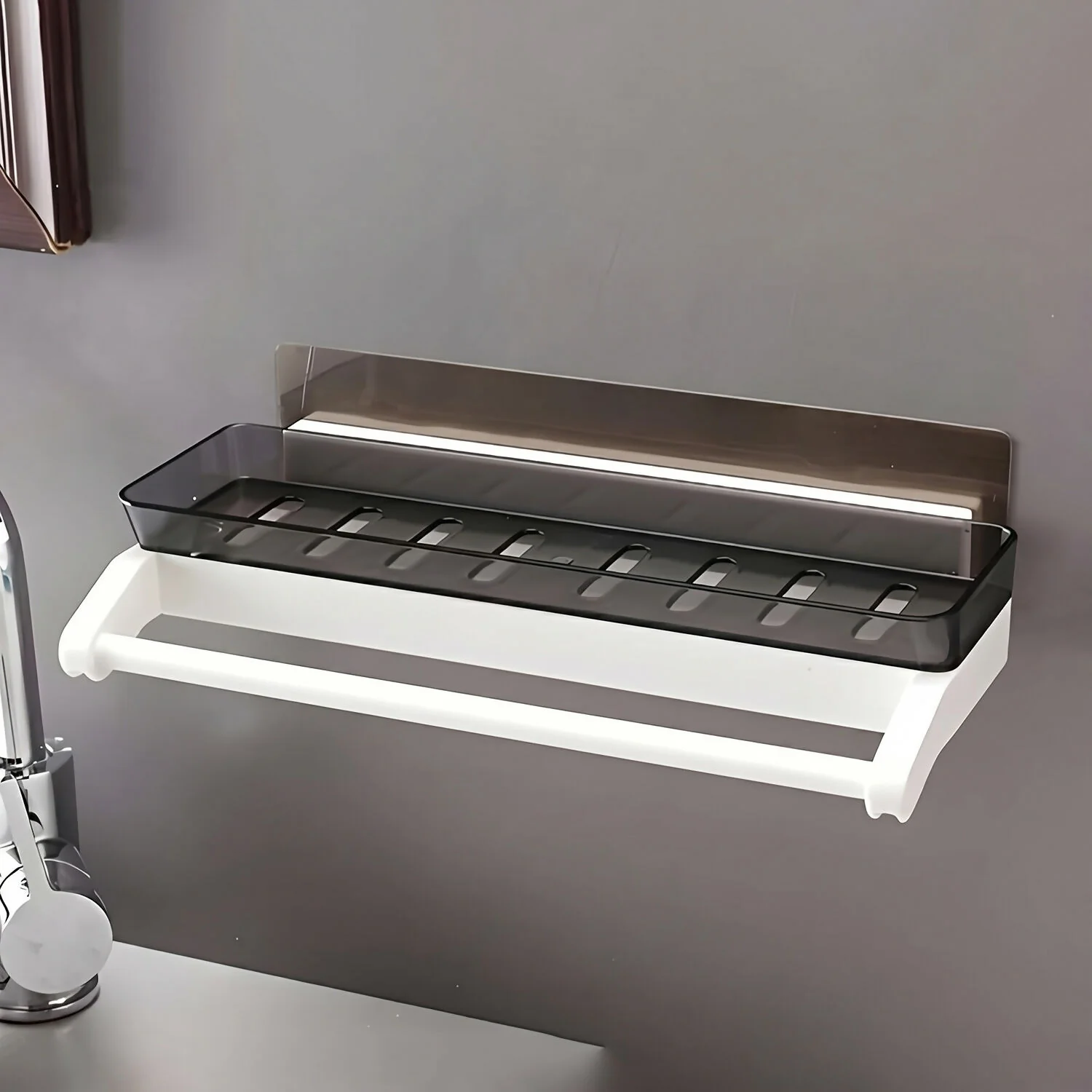 Wall-Mounted Bathroom Storage Shelf with Integrated Towel Holder Rack - Image 4