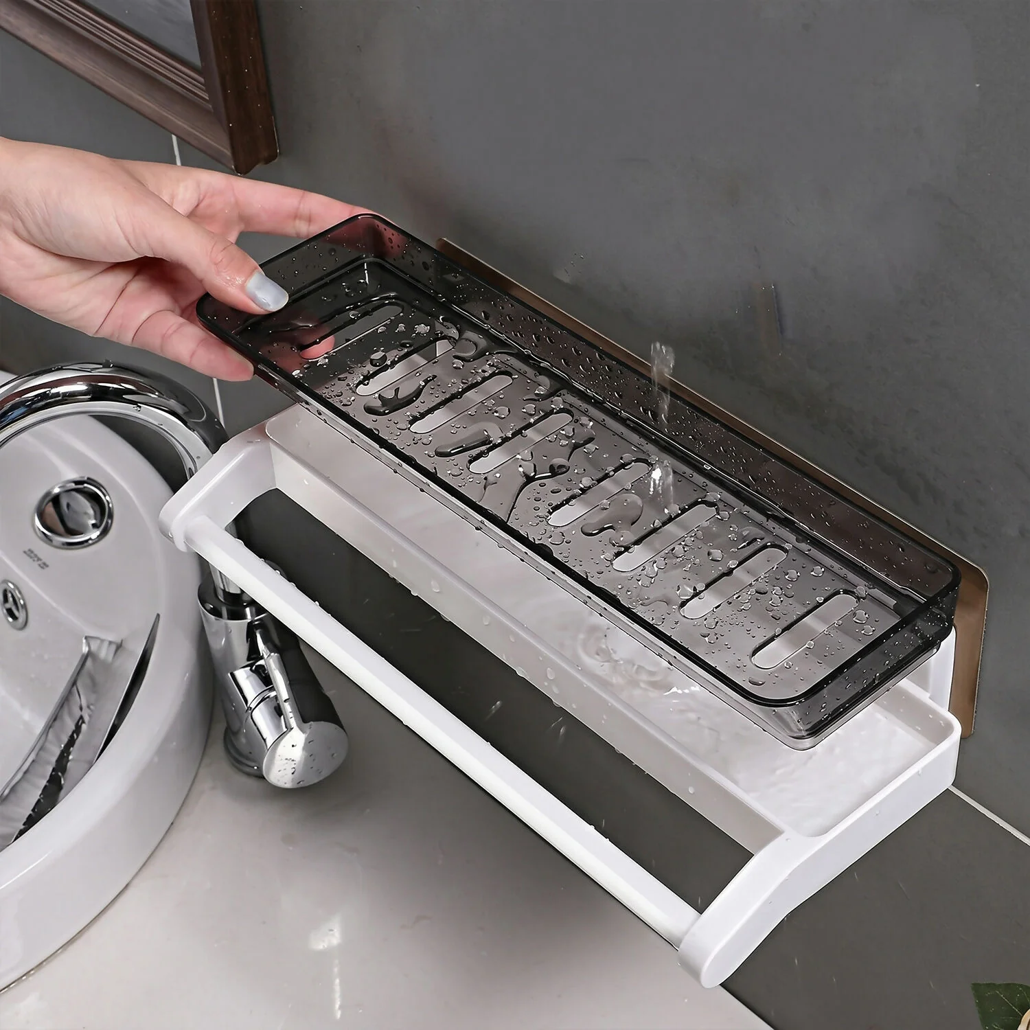 Wall-Mounted Bathroom Storage Shelf with Integrated Towel Holder Rack - Image 5
