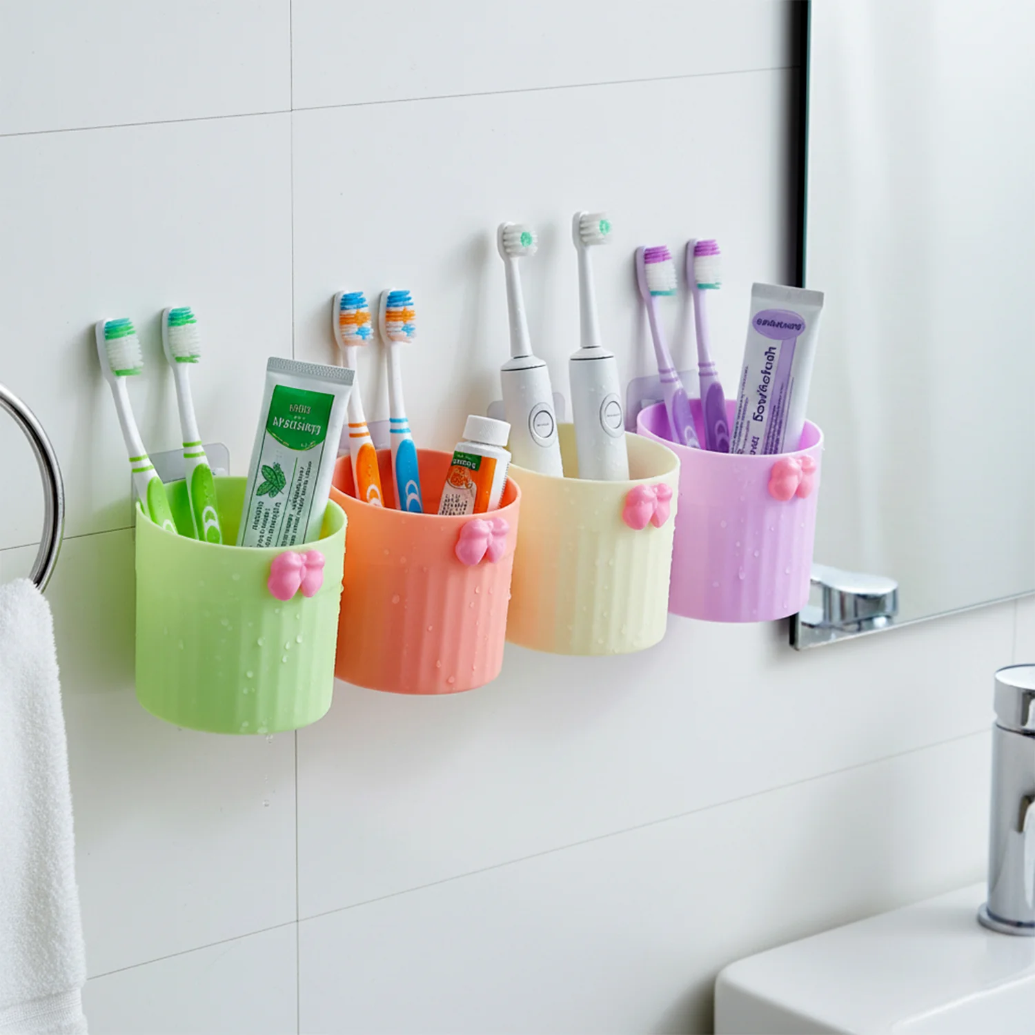 Wall Mounted Bathroom Toothbrush Holder Set (4 Pc Set) - Image 3