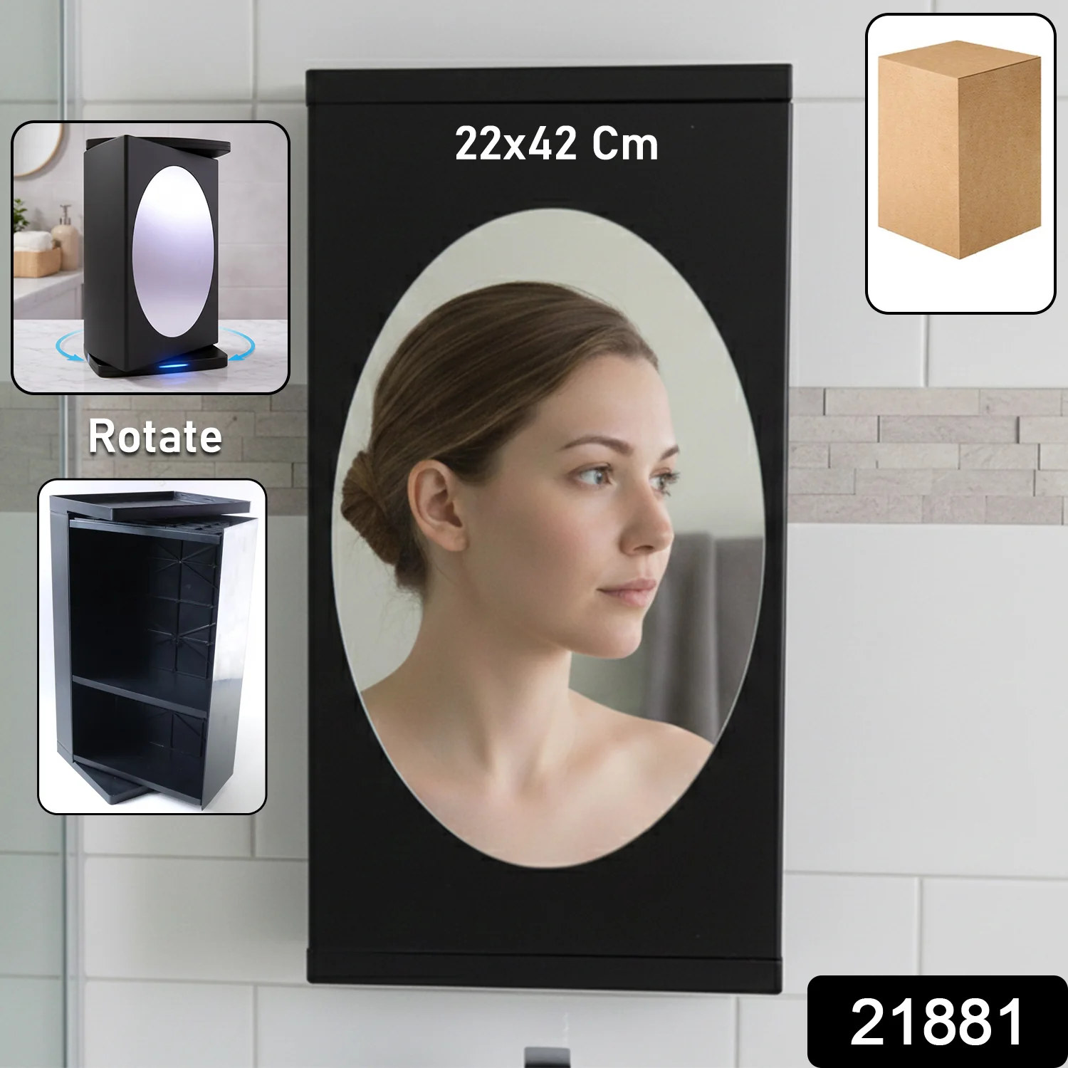 Wall Mounted Black Rotating Storage Cabinet Organizer (1 Pc, 22x42 Cm) - Image 2