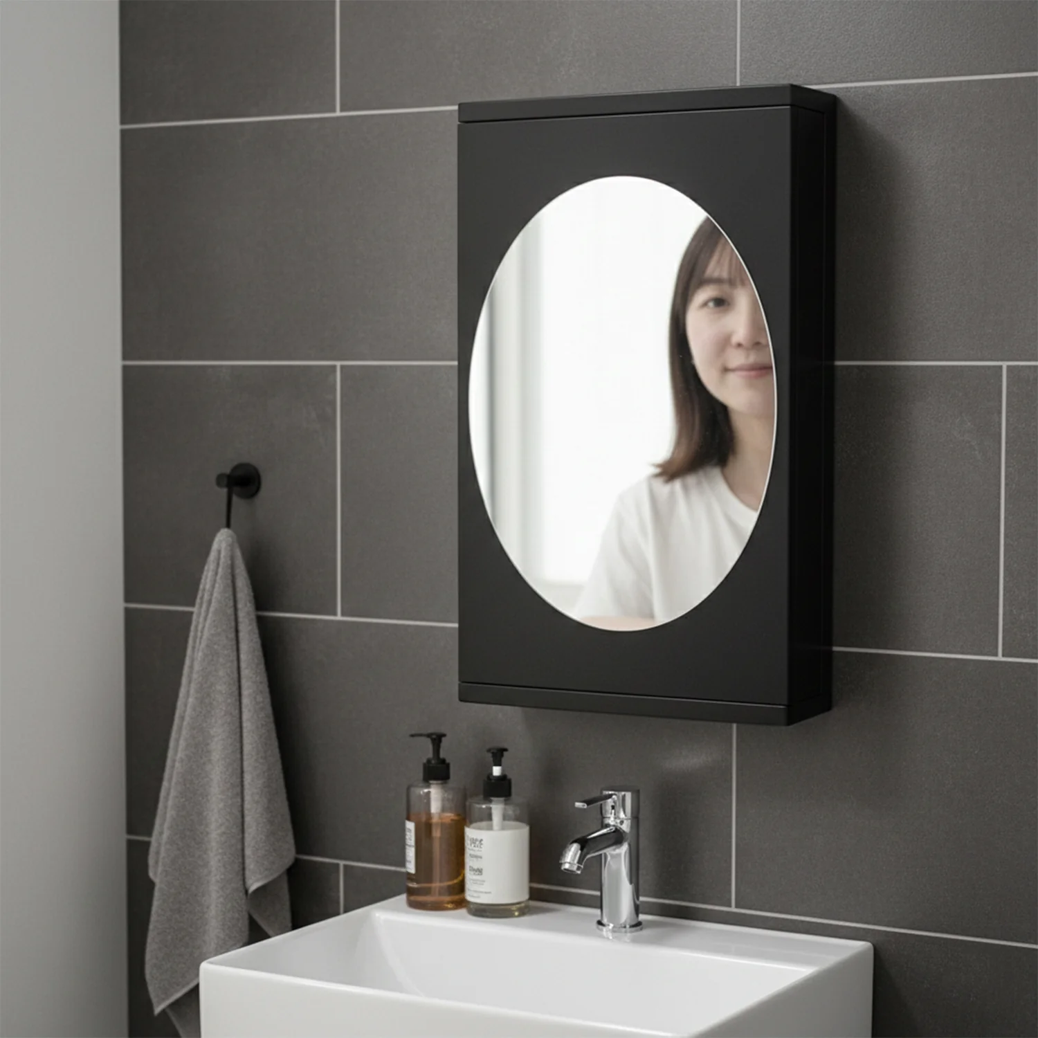 Wall Mounted Black Rotating Storage Cabinet Organizer (1 Pc, 22x42 Cm) - Image 7