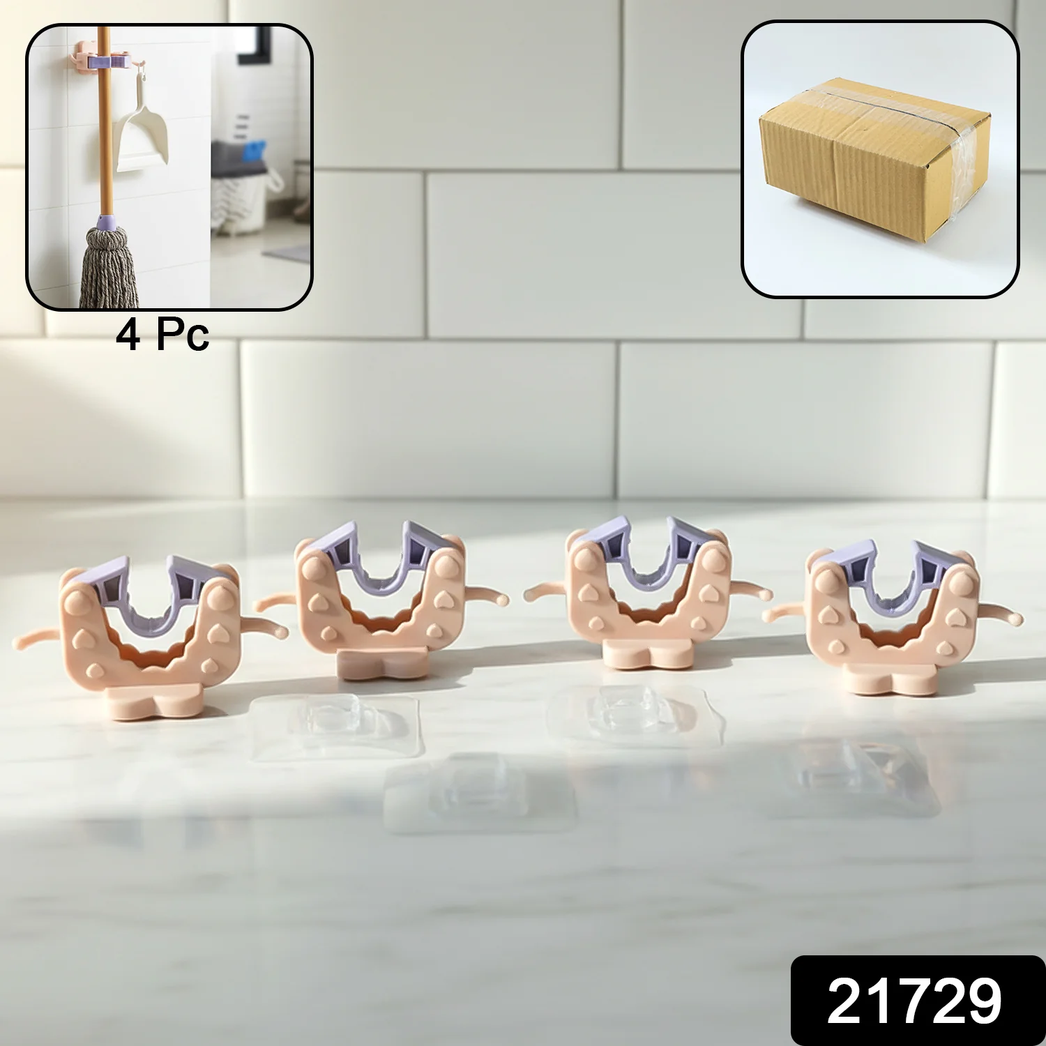 Wall Mounted Broom & Mop Holder Clips (4 Pc Set) - Image 2