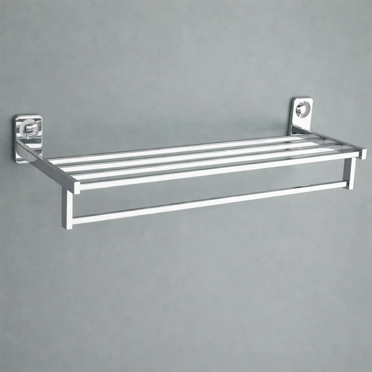 Wall-Mounted Chrome Towel Rack with Shelf for Bathroom - Image 2