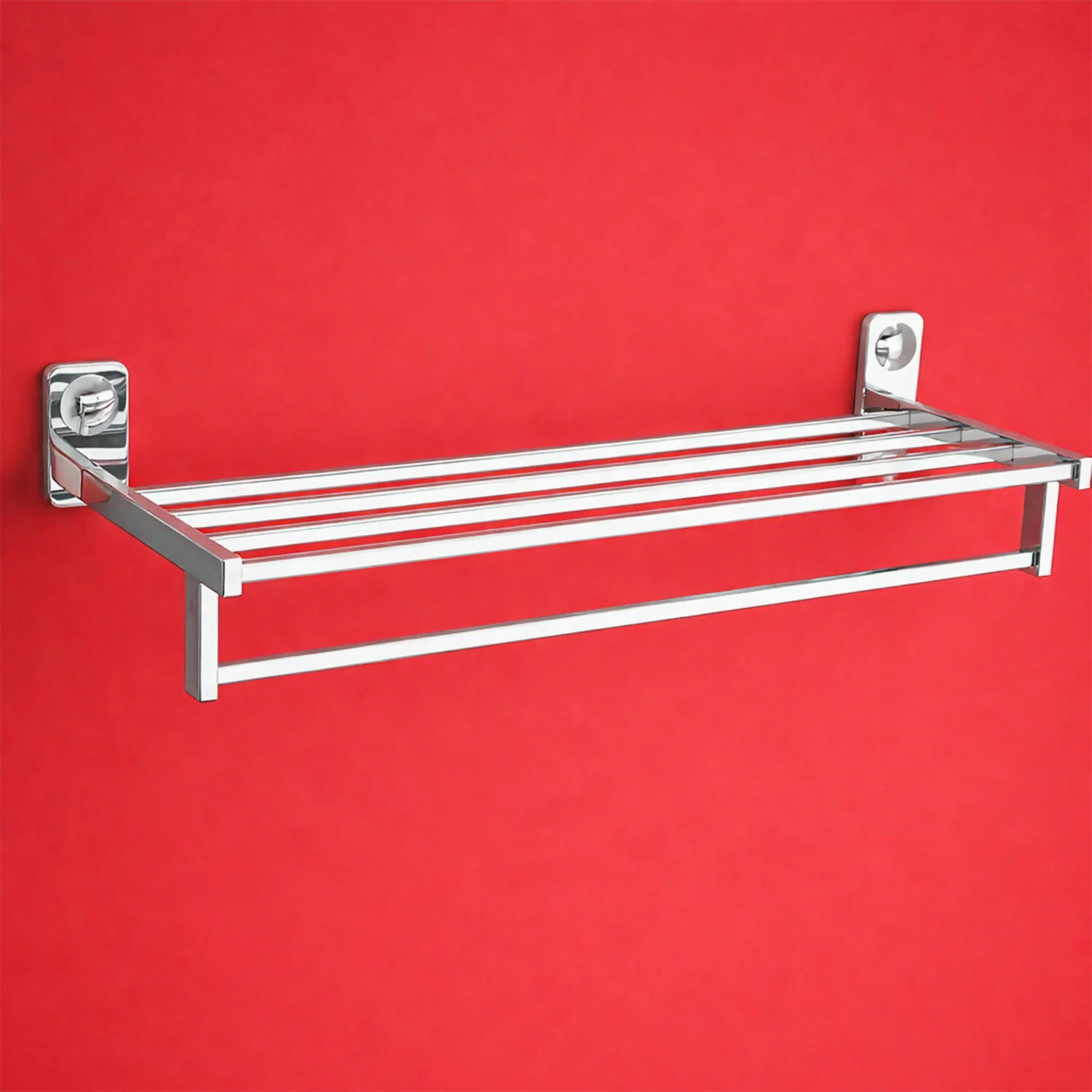 Wall-Mounted Chrome Towel Rack with Shelf for Bathroom - Image 3