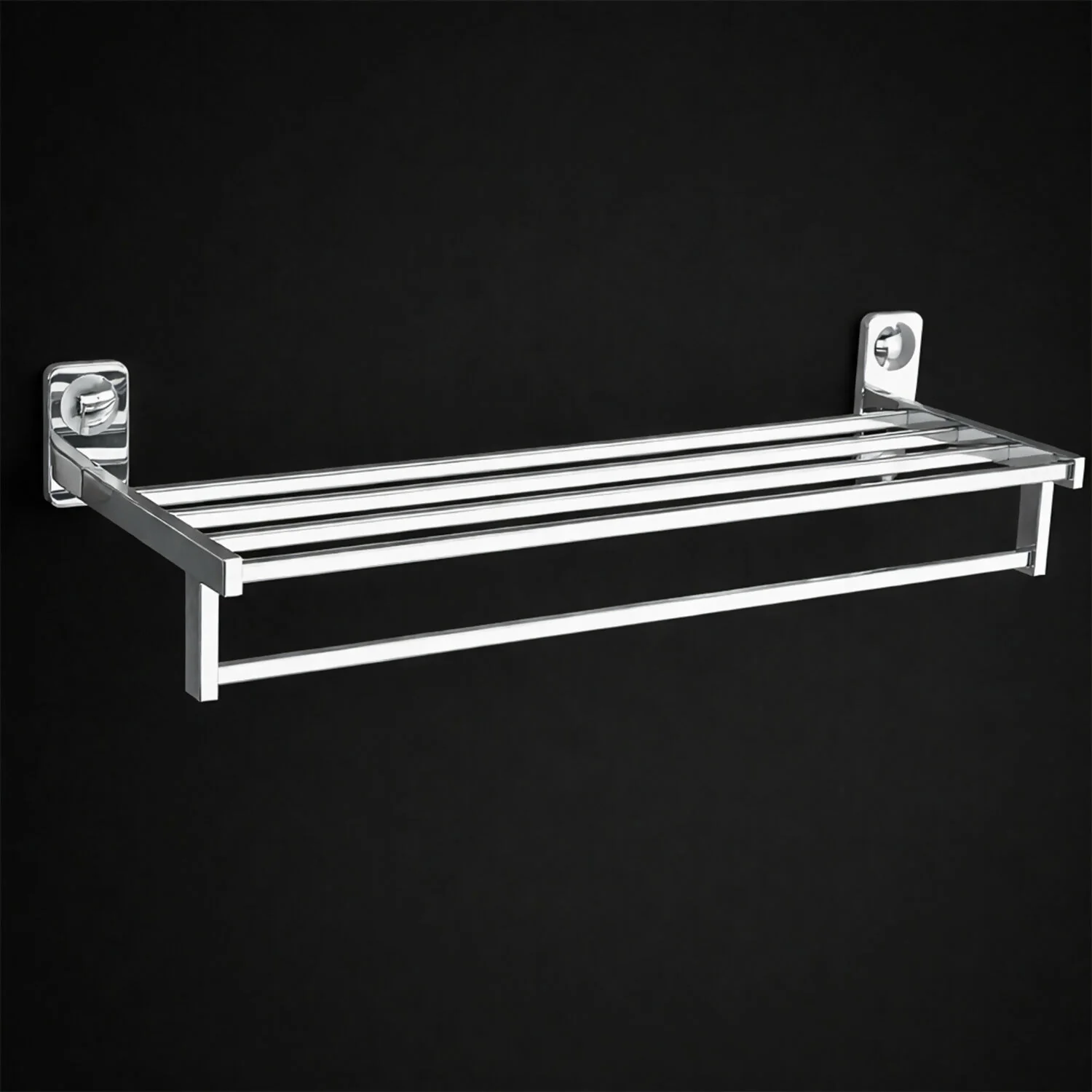 Wall-Mounted Chrome Towel Rack with Shelf for Bathroom - Image 4