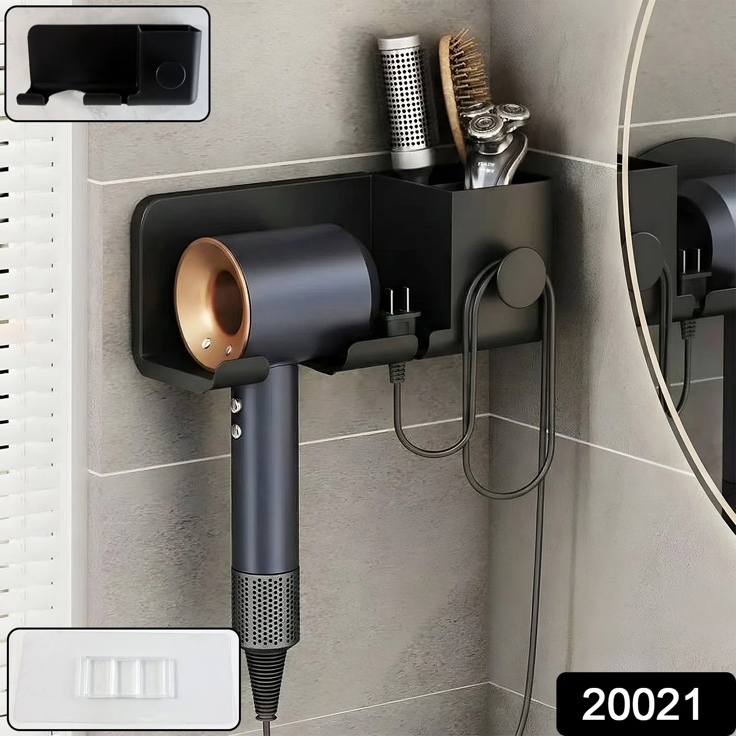 Wall Mounted Hair Dryer Holder with Multipurpose Organizer Shelf and Hook - Image 2