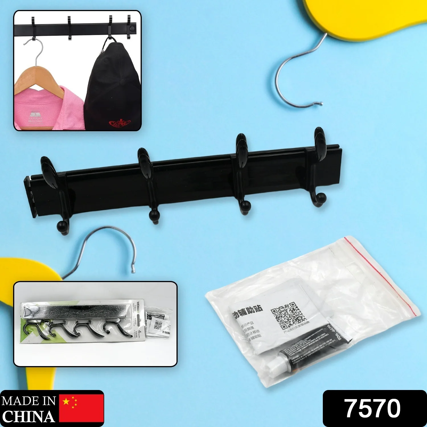 Extra Long 4-Hook Wall Coat Hanger with Eco Adhesive - Image 2