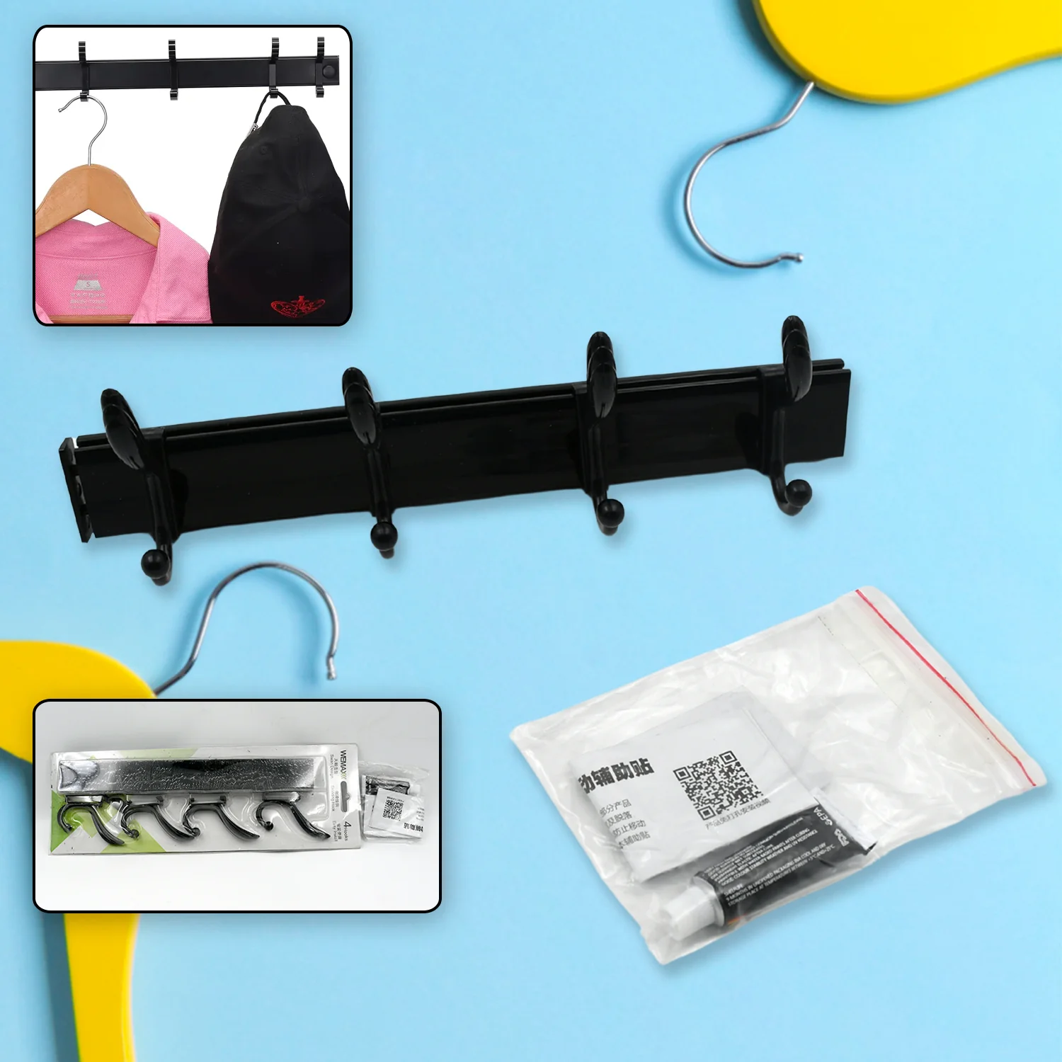 Extra Long 4-Hook Wall Coat Hanger with Eco Adhesive - Image 3