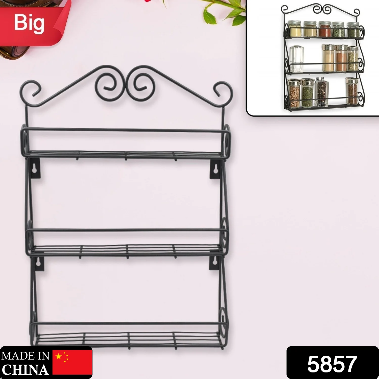Big Wall Mounted Iron Wall Shelf with 3 Storage Racks for Kitchen - Image 2