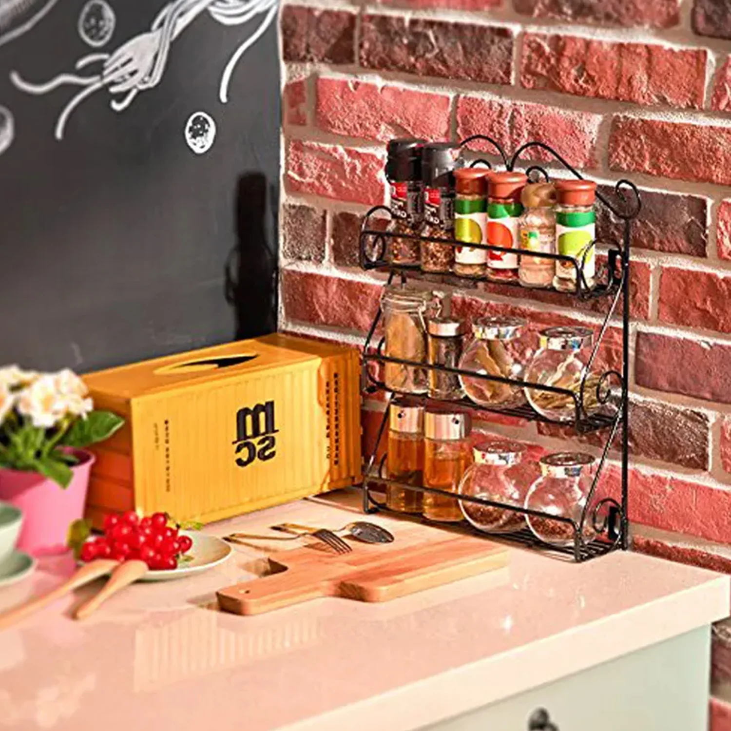 Big Wall Mounted Iron Wall Shelf with 3 Storage Racks for Kitchen - Image 5