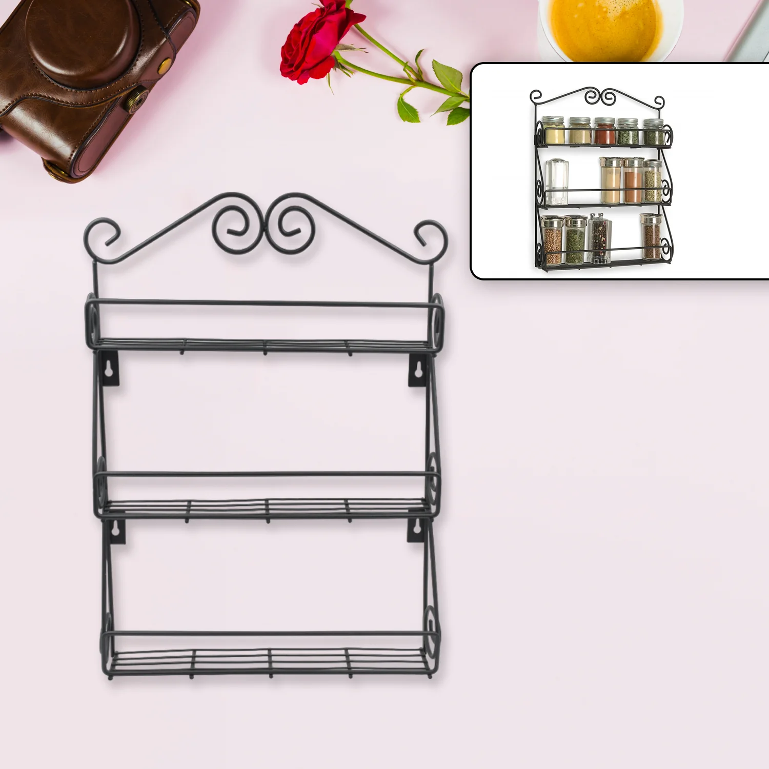 Big Wall Mounted Iron Wall Shelf with 3 Storage Racks for Kitchen - Image 6