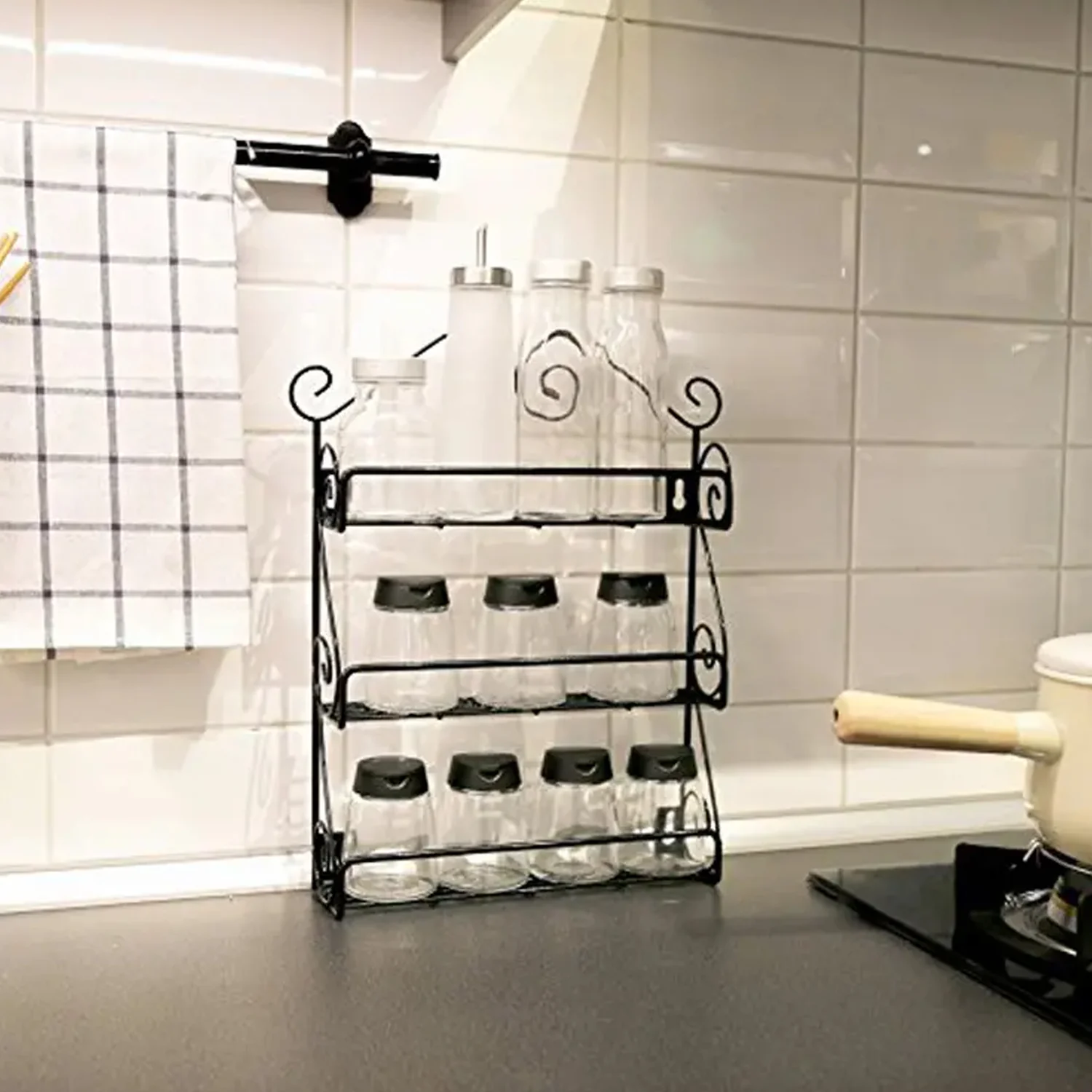Big Wall Mounted Iron Wall Shelf with 3 Storage Racks for Kitchen - Image 7