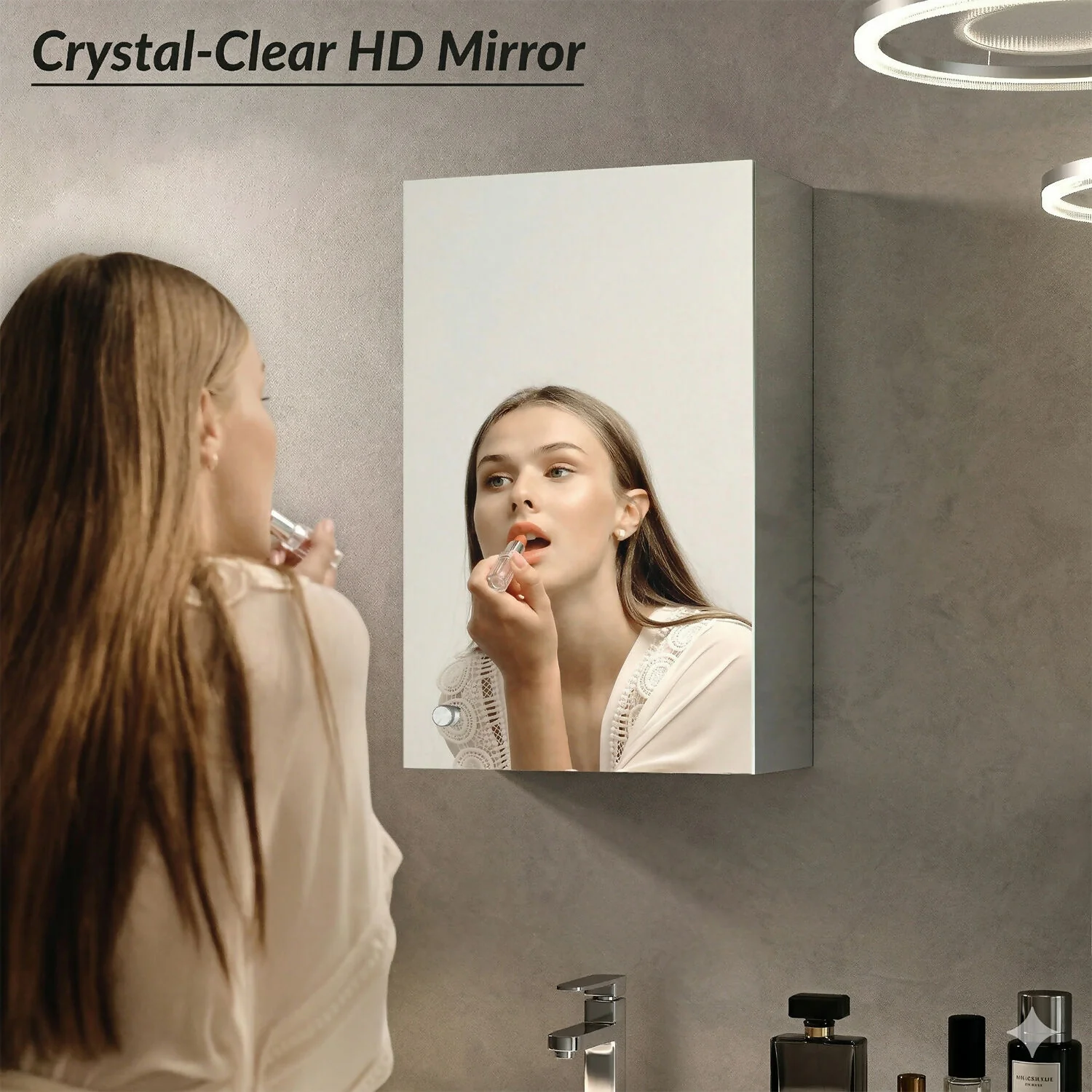 Wall Mounted Mirror Cabinet with Storage, HD Mirror Door Bathroom Organizer with Multi Shelf Storage & Modern Design - Image 5