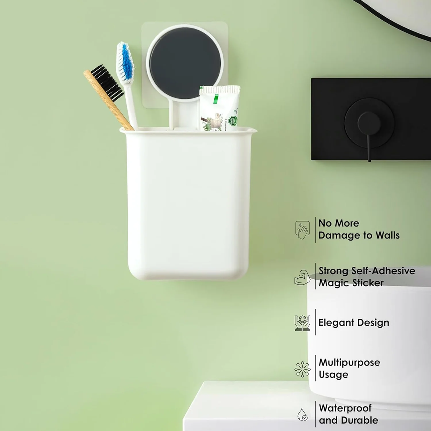 Wall Mounted Plastic Toothbrush Holder with Adhesive Installation (2 Pc) - Image 7