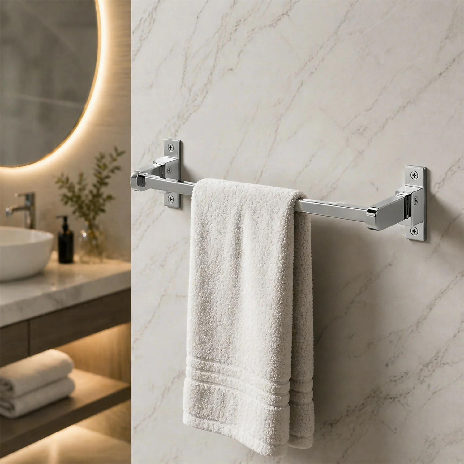 Wall Mounted Single Towel Rod Holder Sleek Bathroom Hanging Bar Organizer - Image 2