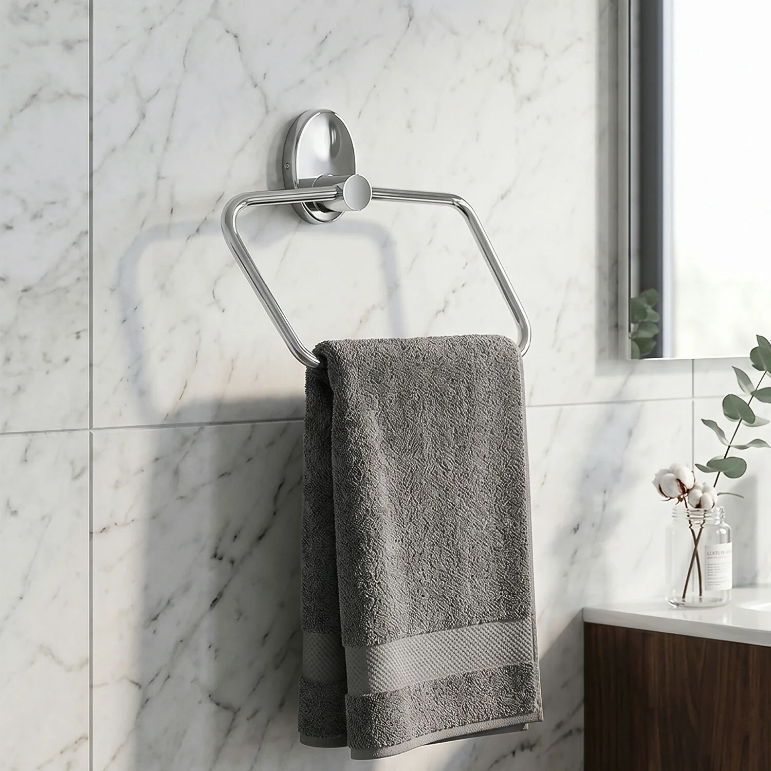 Wall Mounted Square Towel Ring Holder Bathroom Napkin Hanger - Image 2