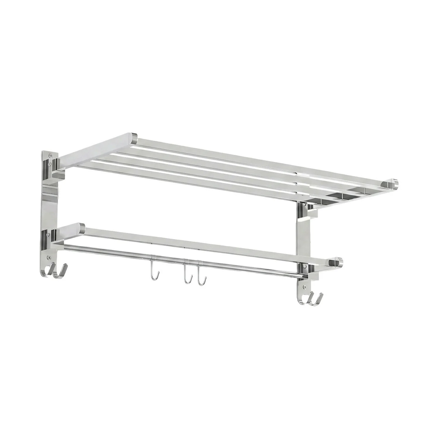 Wall Mounted Stainless Steel Bathroom Towel Rack with Shelf & Hanging Rod - Image 10