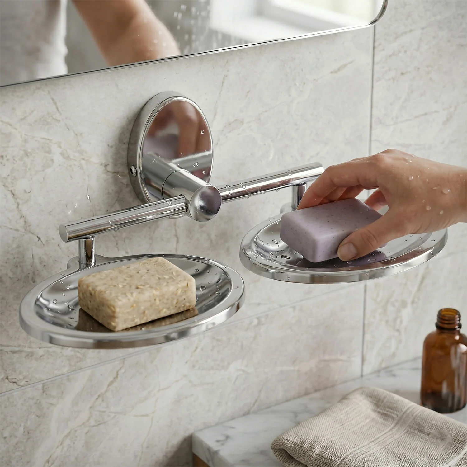Wall Mounted Stainless Steel Double Soap Dish Holder Bathroom Soap Tray Stand - Image 3
