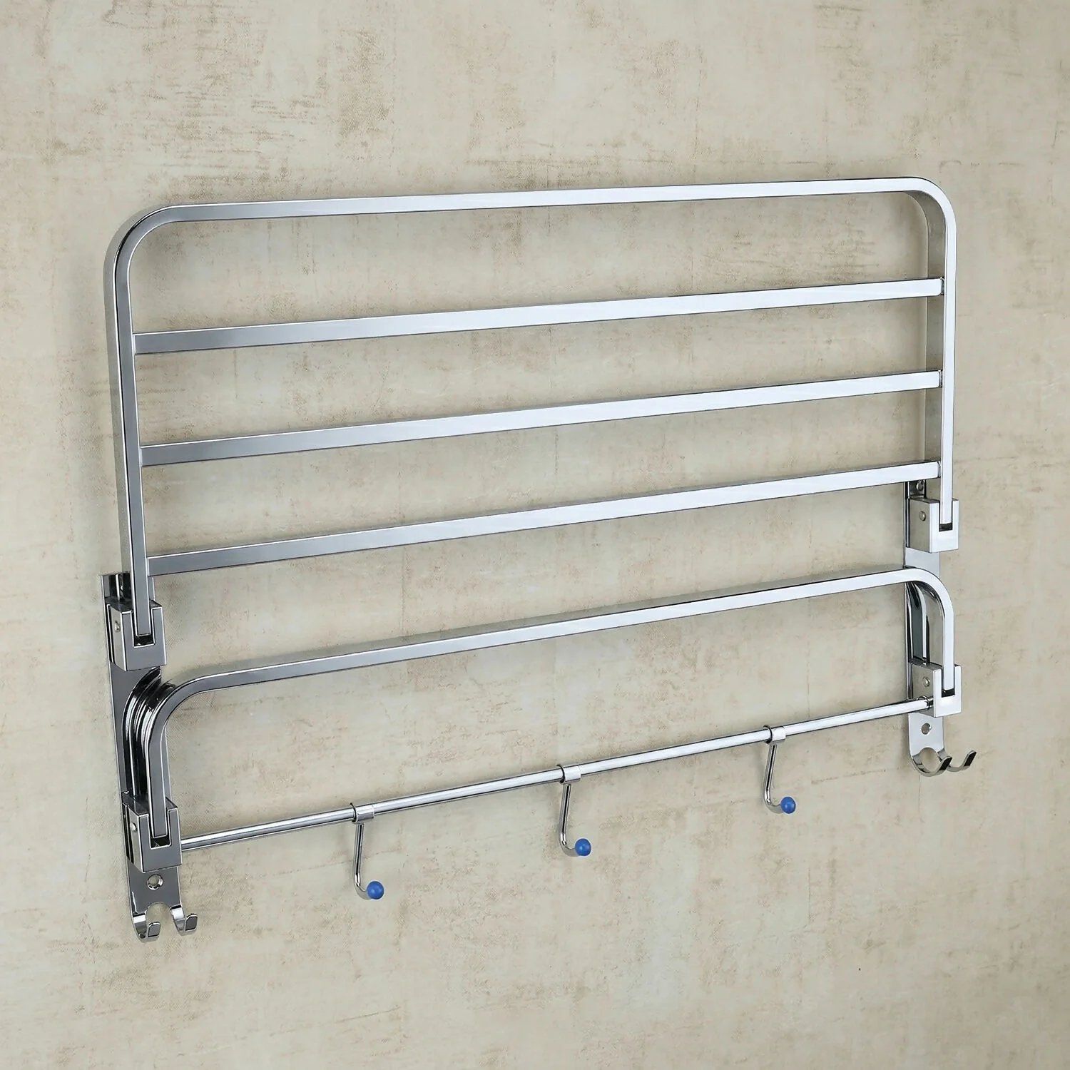 Wall Mounted Stainless Steel Towel Rack with Hooks Bathroom Storage Shelf - Image 2