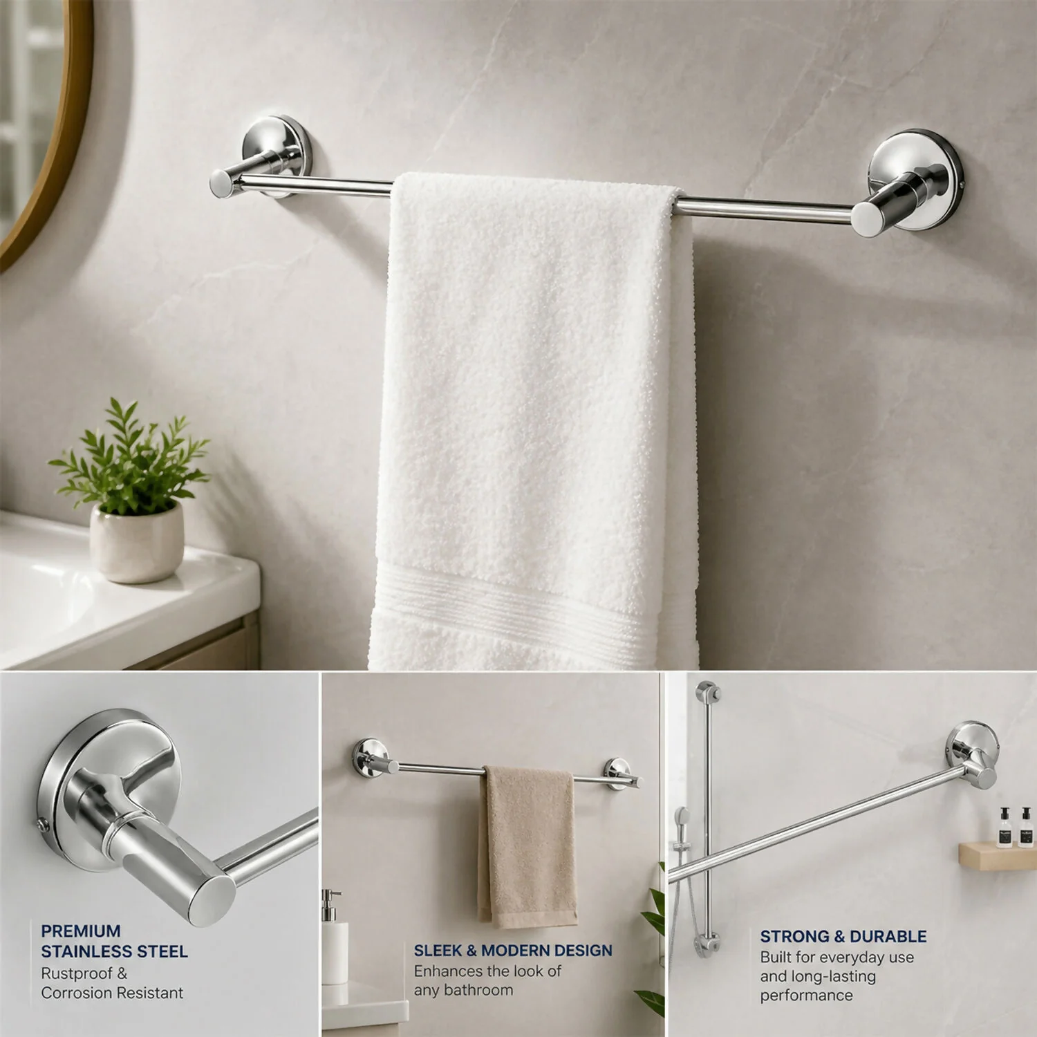 Wall Mounted Stainless Steel Towel Rod Holder Bathroom Towel Bar - Image 2