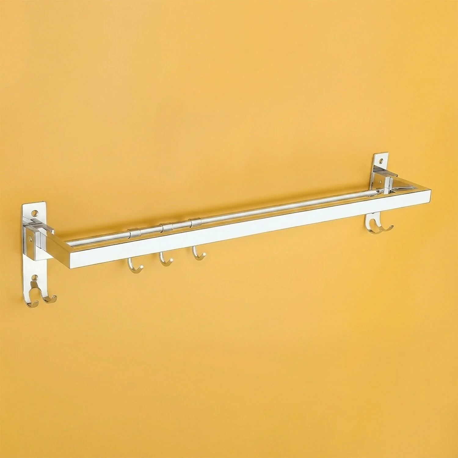 Wall Mounted Stainless Steel Towel Rod with Hooks Space Saving Bathroom Organizer - Image 5