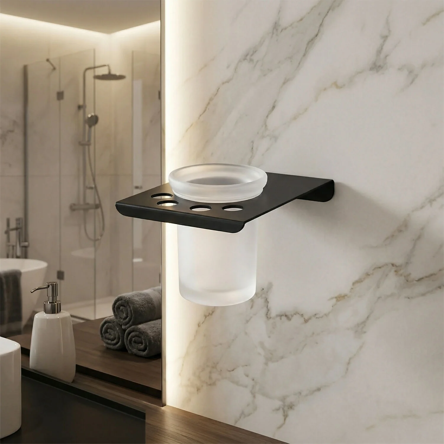 Wall Mounted Toothbrush Holder with Tumbler & Multi Slot Stand Bathroom Organizer - Image 4