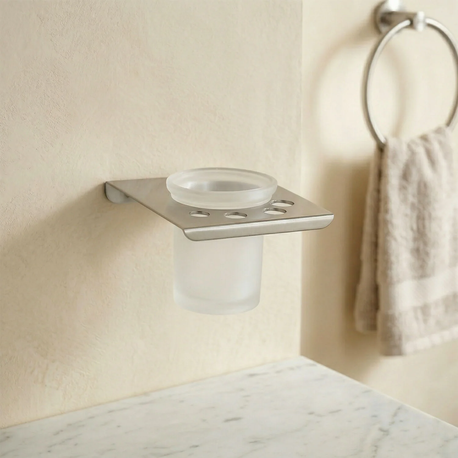 Wall Mounted Toothbrush Holder with Tumbler & Multi Slot Stand Bathroom Organizer - Image 6