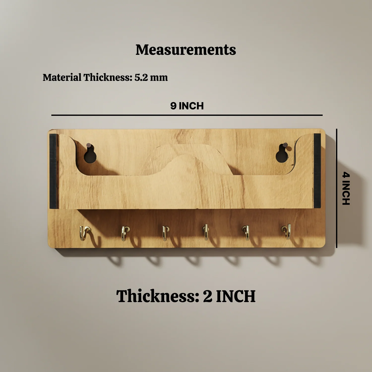 Wooden Wall Mounted Key Holder with Shelf for Mobile, Glasses and Daily Items - Image 5