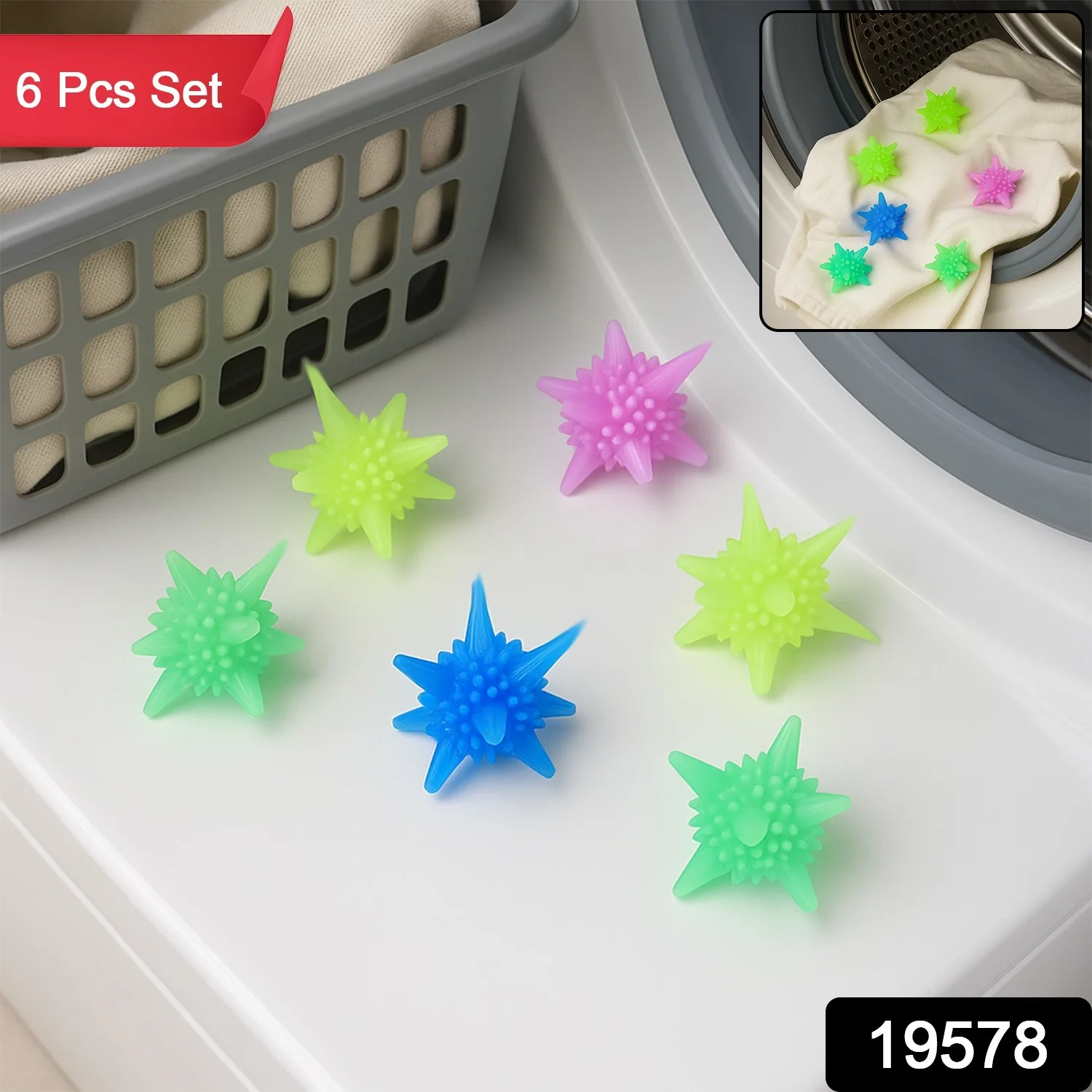 Washing Machine Laundry Reusable Soft Spiky Balls (6 Pc) - Image 2