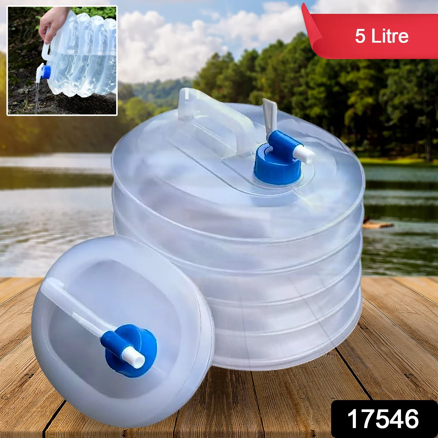 Outdoor Camping Collapsible Water Container with Carry Handle & Tap Valve - Image 2