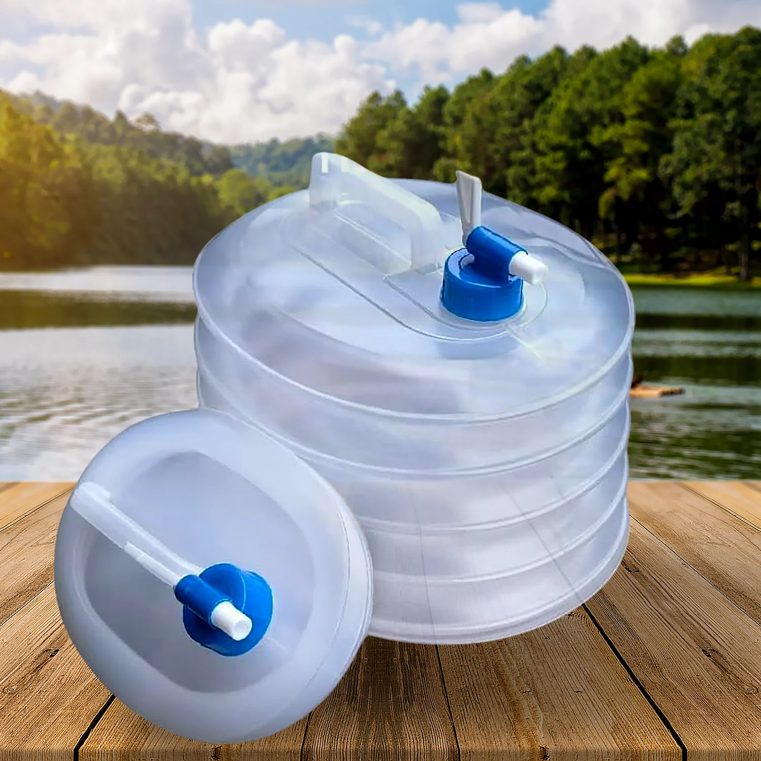 Outdoor Camping Collapsible Water Container with Carry Handle & Tap Valve - Image 3