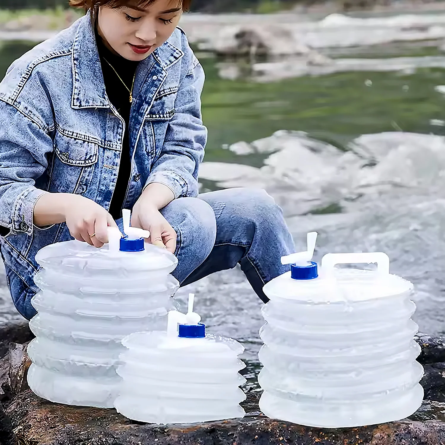 Outdoor Camping Collapsible Water Container with Carry Handle & Tap Valve - Image 4
