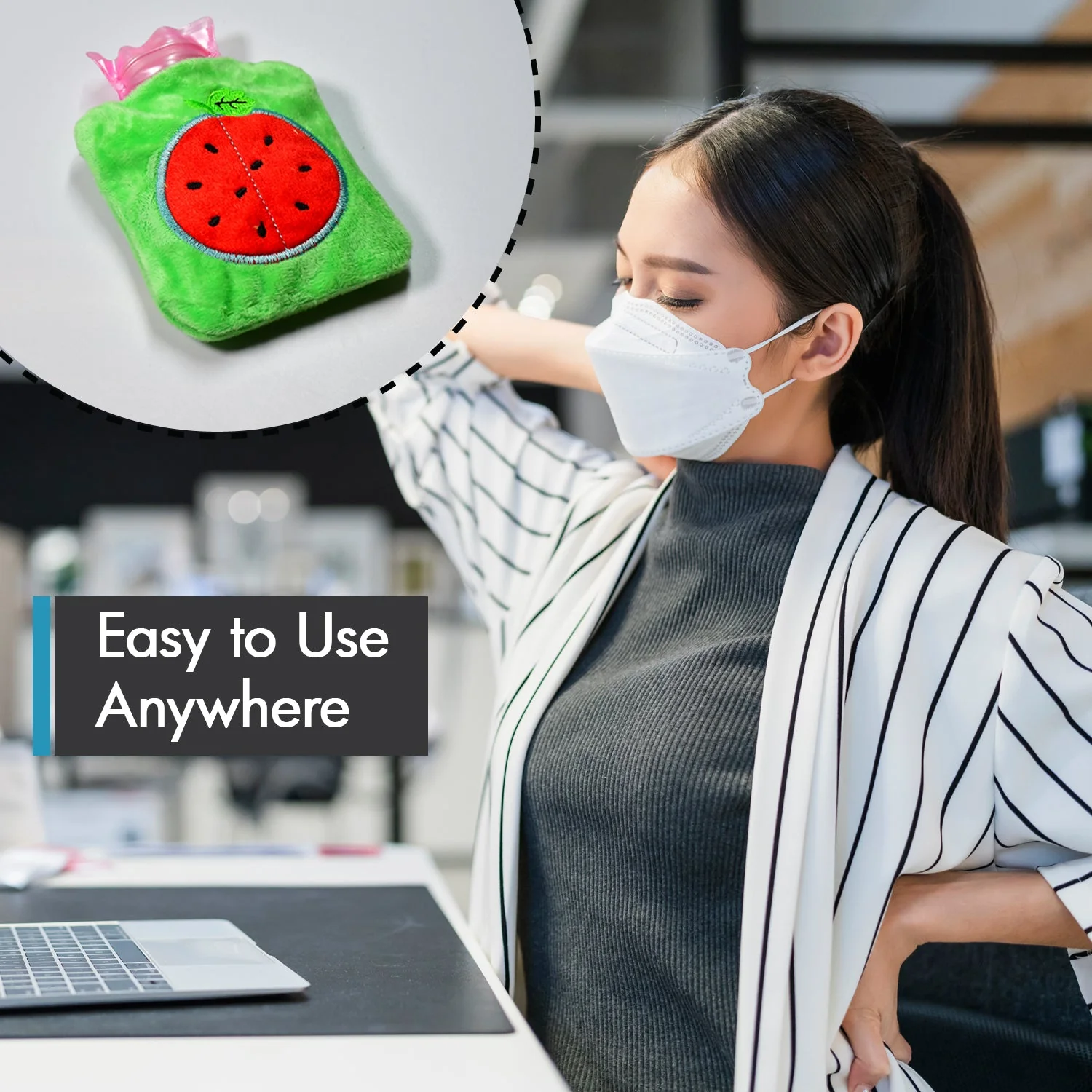 Watermelon Small Hot Water Bag with Cover – Pain Relief Warmer - Image 6
