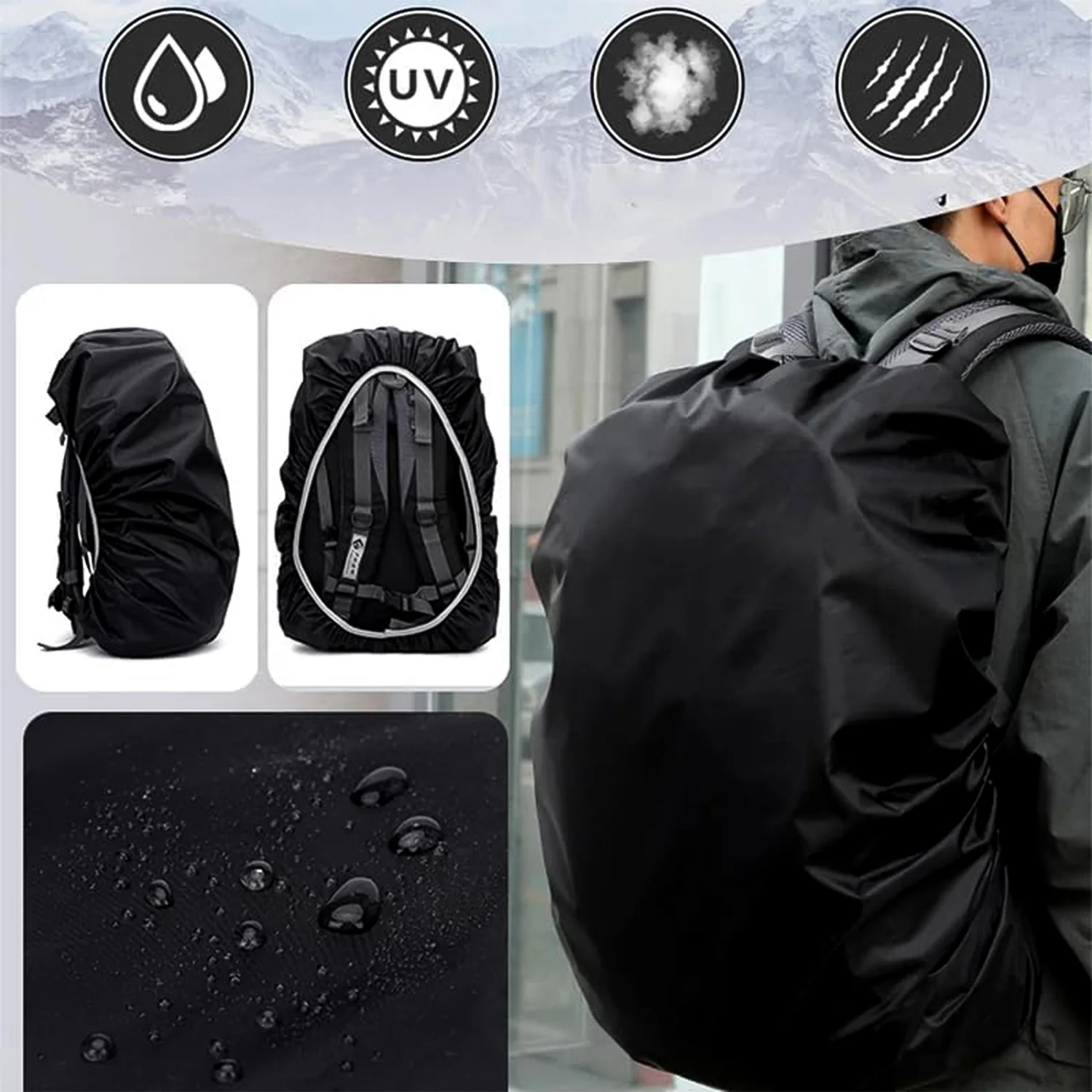 Waterproof Nylon Backpack Rain Cover with Elastic Fit (1 Pc) - Image 4