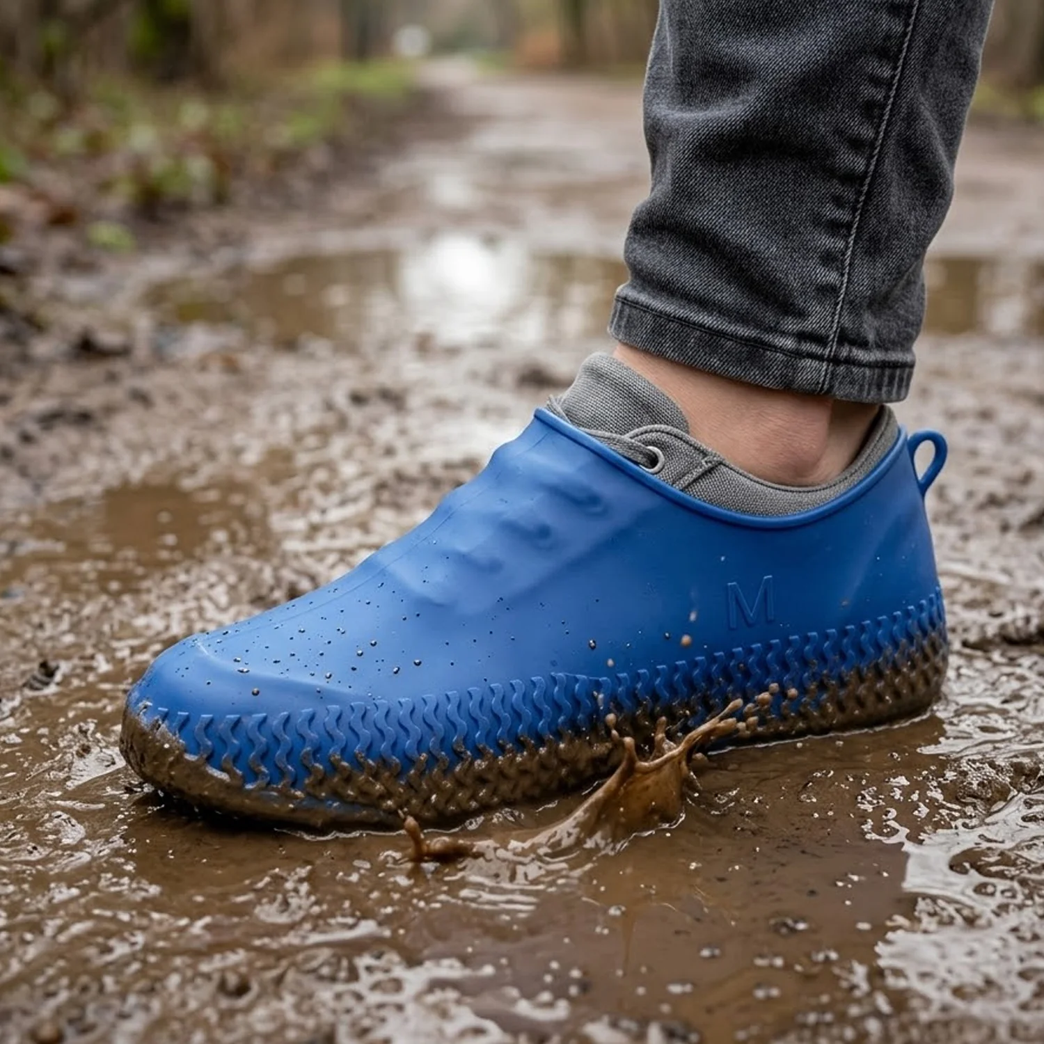 Waterproof Silicone Shoe Cover Blue Color (1 Pair, Medium Size) - Image 5