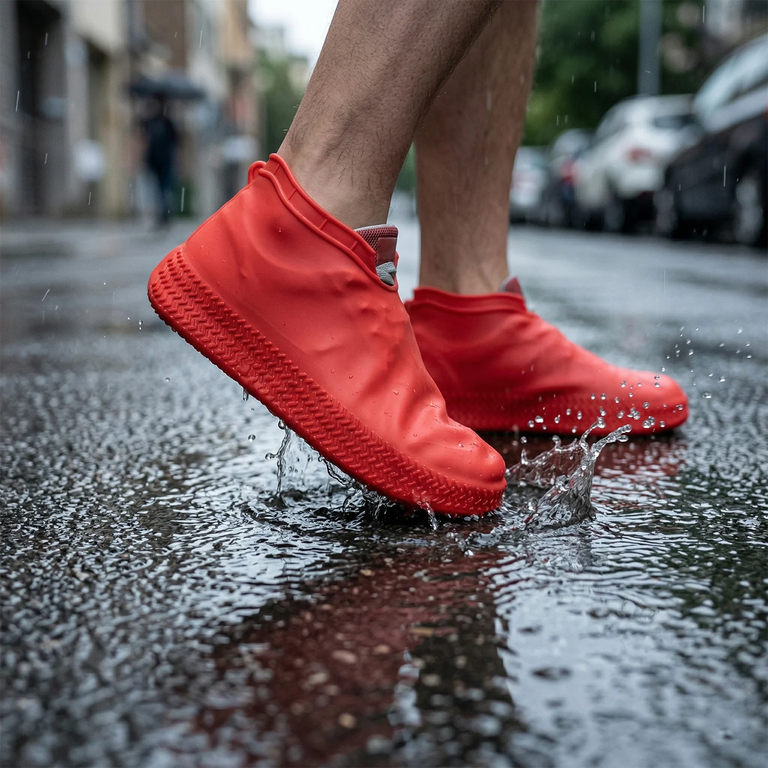 Waterproof Silicone Shoe Cover Red Color (1 Pair, Medium Size) - Image 5