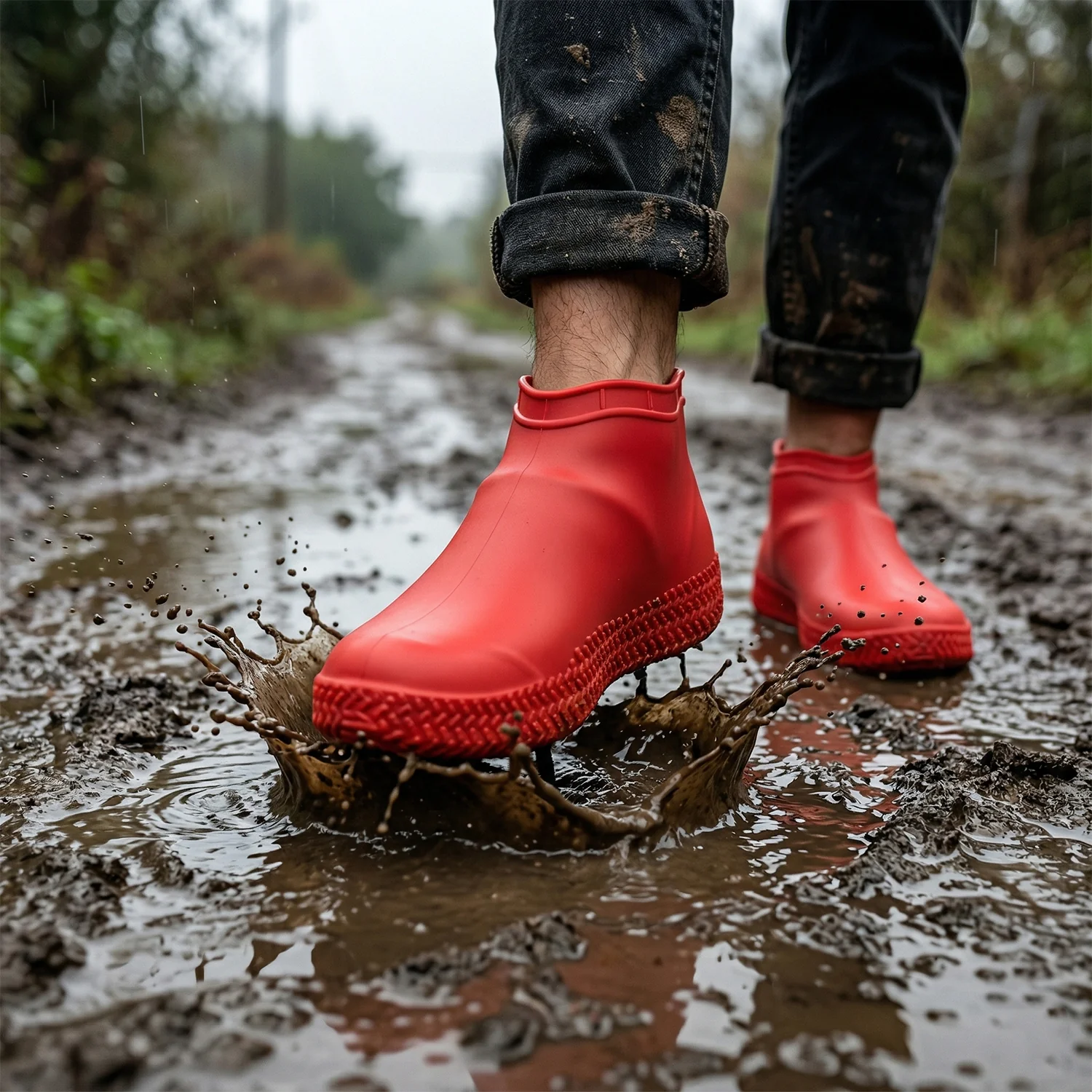 Waterproof Silicone Shoe Cover Red Color (1 Pair, Medium Size) - Image 7