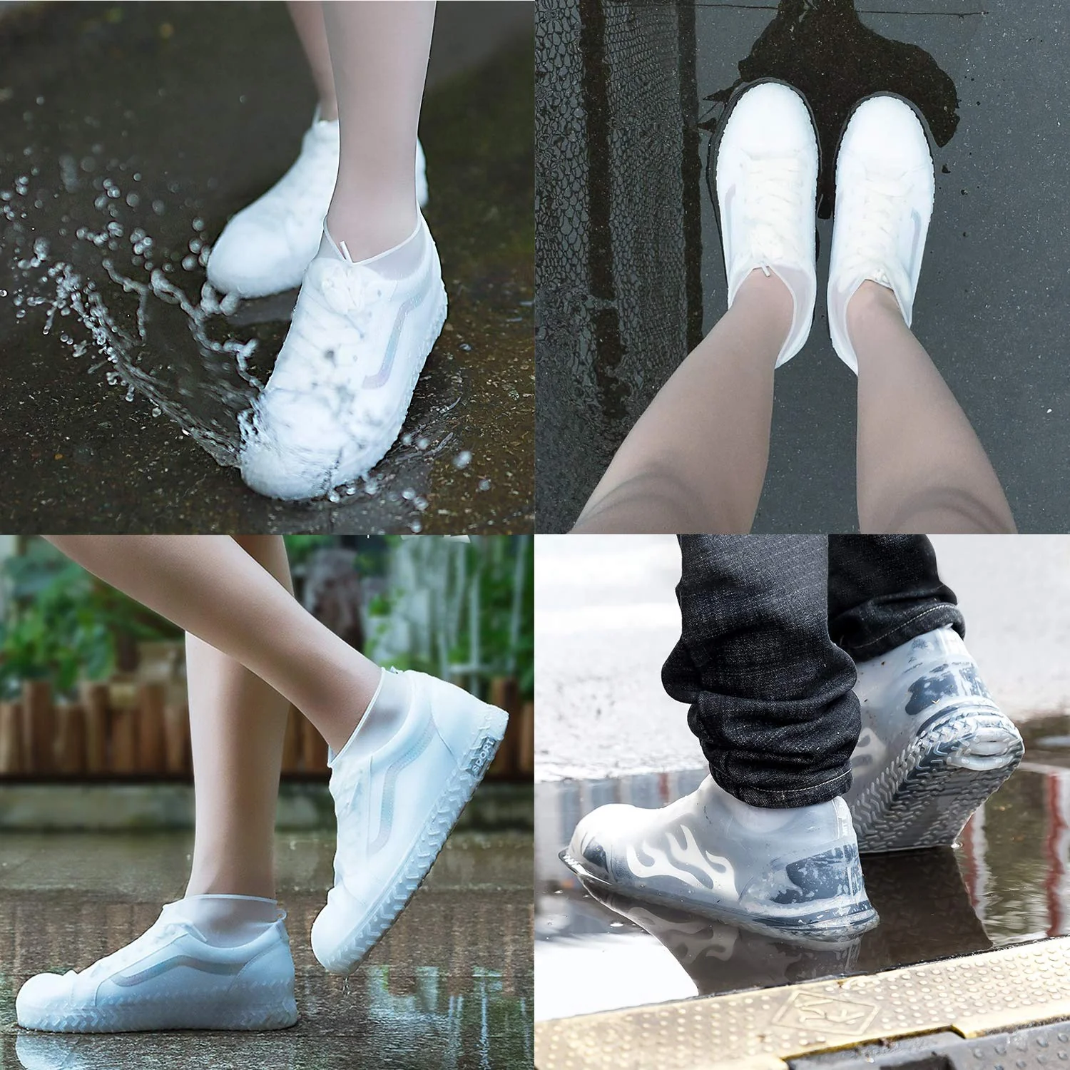Waterproof Silicone Shoe Cover White Color (1 Pair, Medium Size) - Image 3
