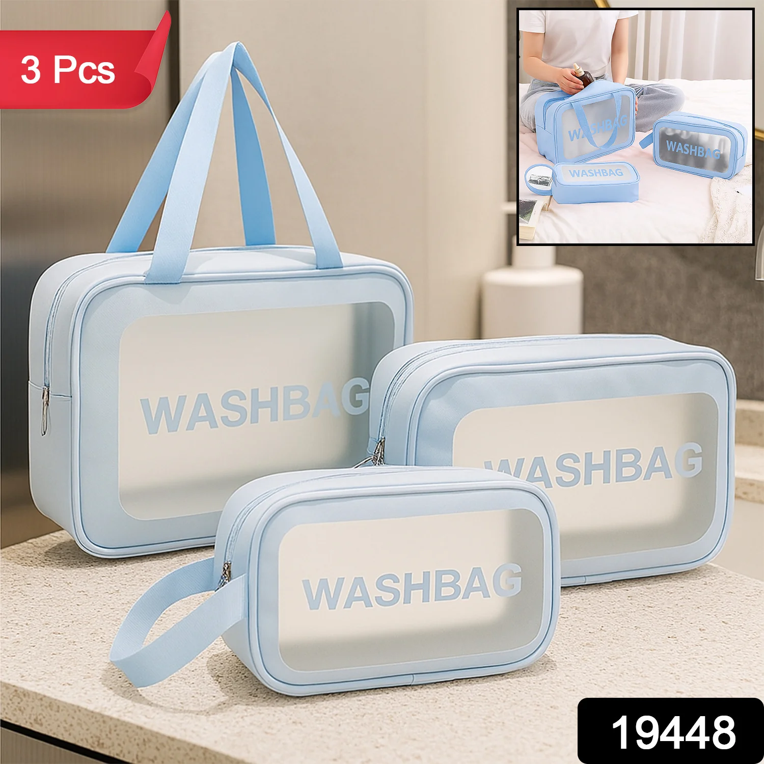 3-IN-1 Waterproof Transparent Travel Toiletry Bag Set - Image 2